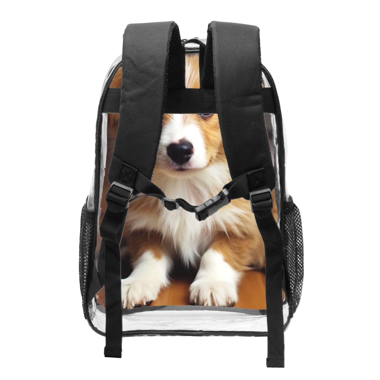 Cute Puppy Dog Clear Backpack Heavy Duty PVC Transparent Backpacks Large See Through Bag for Work Travel