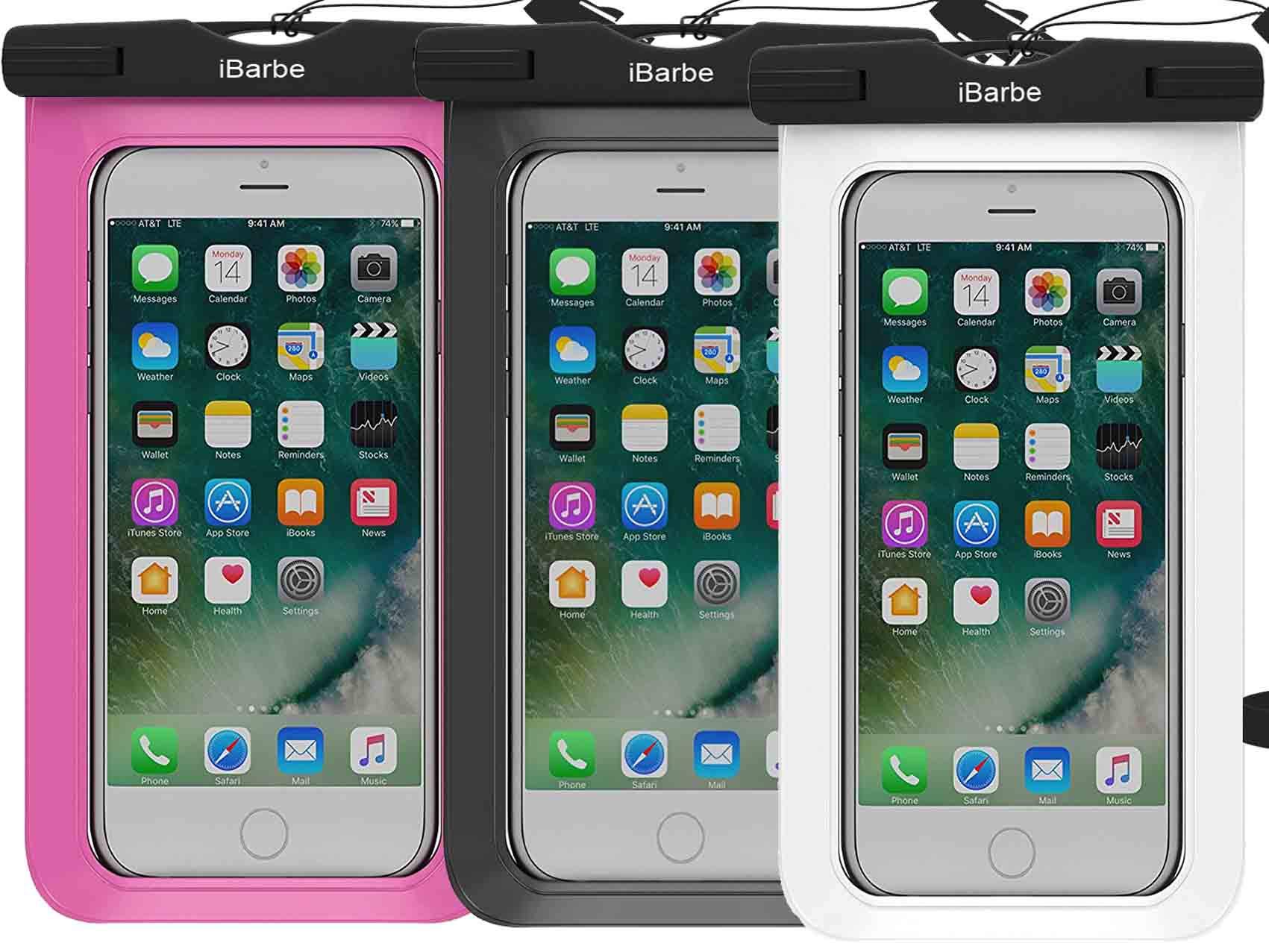 3 Pack Waterproof Case, Universal Cell Phone Plasic TPU Dry Bag Compatible with iPhone X XR XS MAX 8 6S 6/6S Plus 5/S/SE 5C Galaxy Note 5 s8 s8 Plus S 8 S7 S6 Edge s5 etc.to 5.7 inch,Black+Rose+White