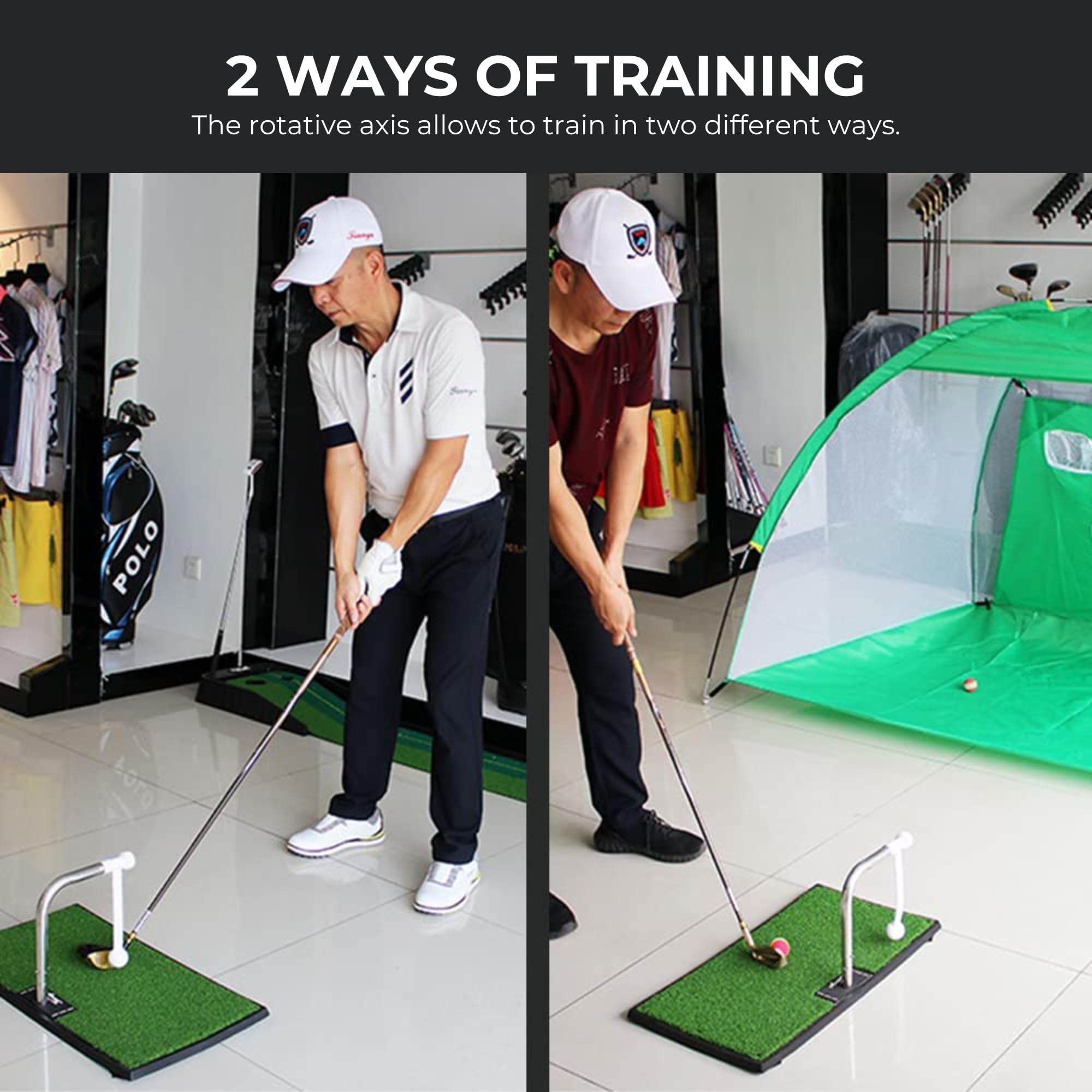 MAGIC SELECT Alfombrilla de golf de césped sintético para entrenar el swing. Alfombra golf para entrenamiento con 2 alturas y diseño con ventosa estable. Esterilla de práctica de golf con bola de rotación 360. Para interior y exterior.