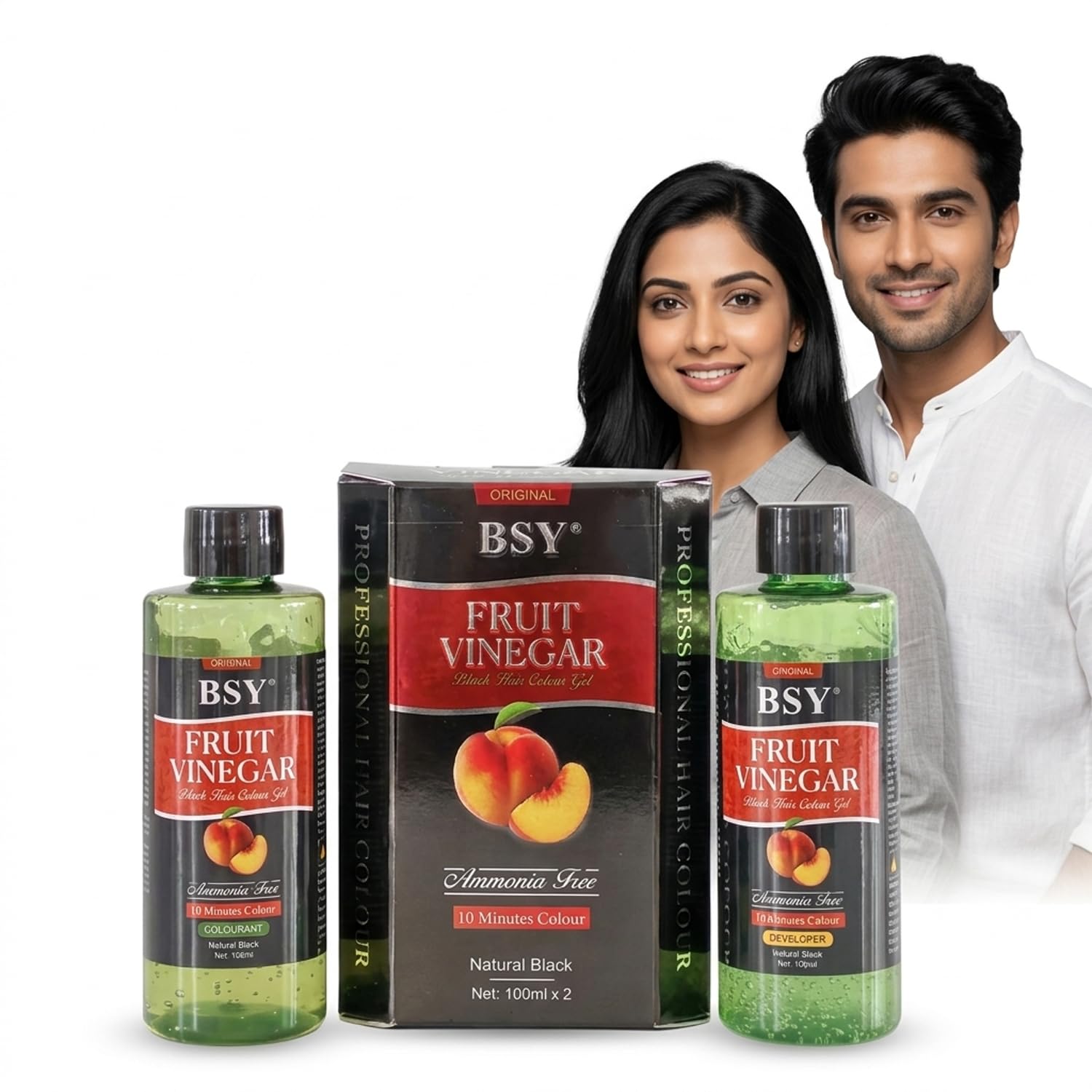 BSY Noni Black Hair Magic Apple Fruit Vinegar Hair Color Shampoo for Men & Women | Long Lasting Ammonia Free Grey Hair Coverage_ Natural Black Colour Hair Dye (100MLx2)-image-21