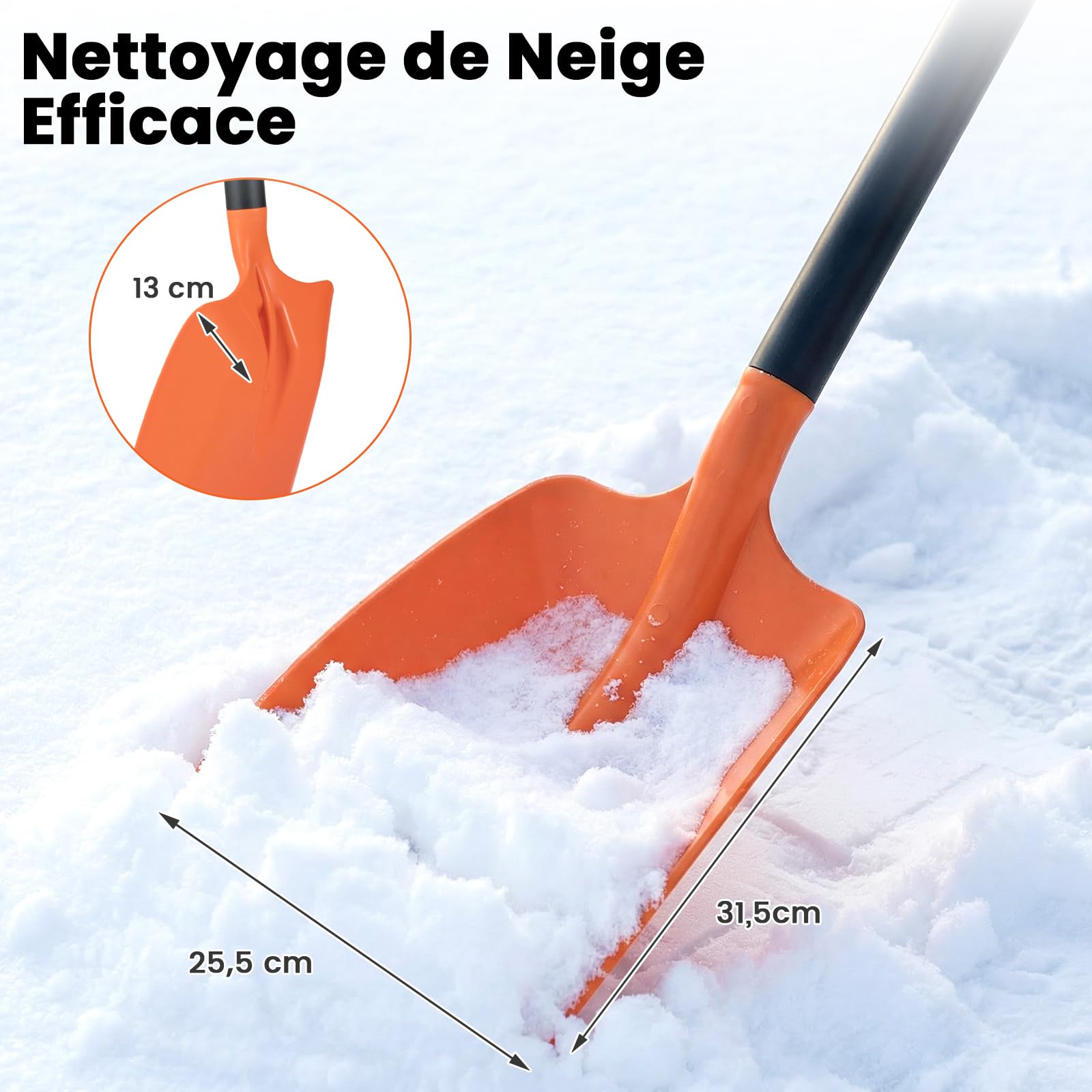 GYMAX Pelle à Neige 111cm avec Lame 32x26cm, Manche Léger Robuste en Aluminium, Poignée Pratique en Forme D, Outil de Déneigement Déblaiement pour Toit Voiture Allée Jardin