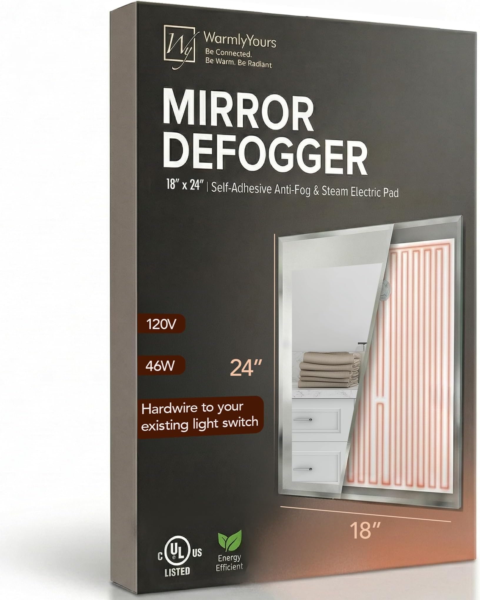 WarmlyYours Mirror Defogger 18 x 24 in, Self-Adhesive Anti-Fog Pad