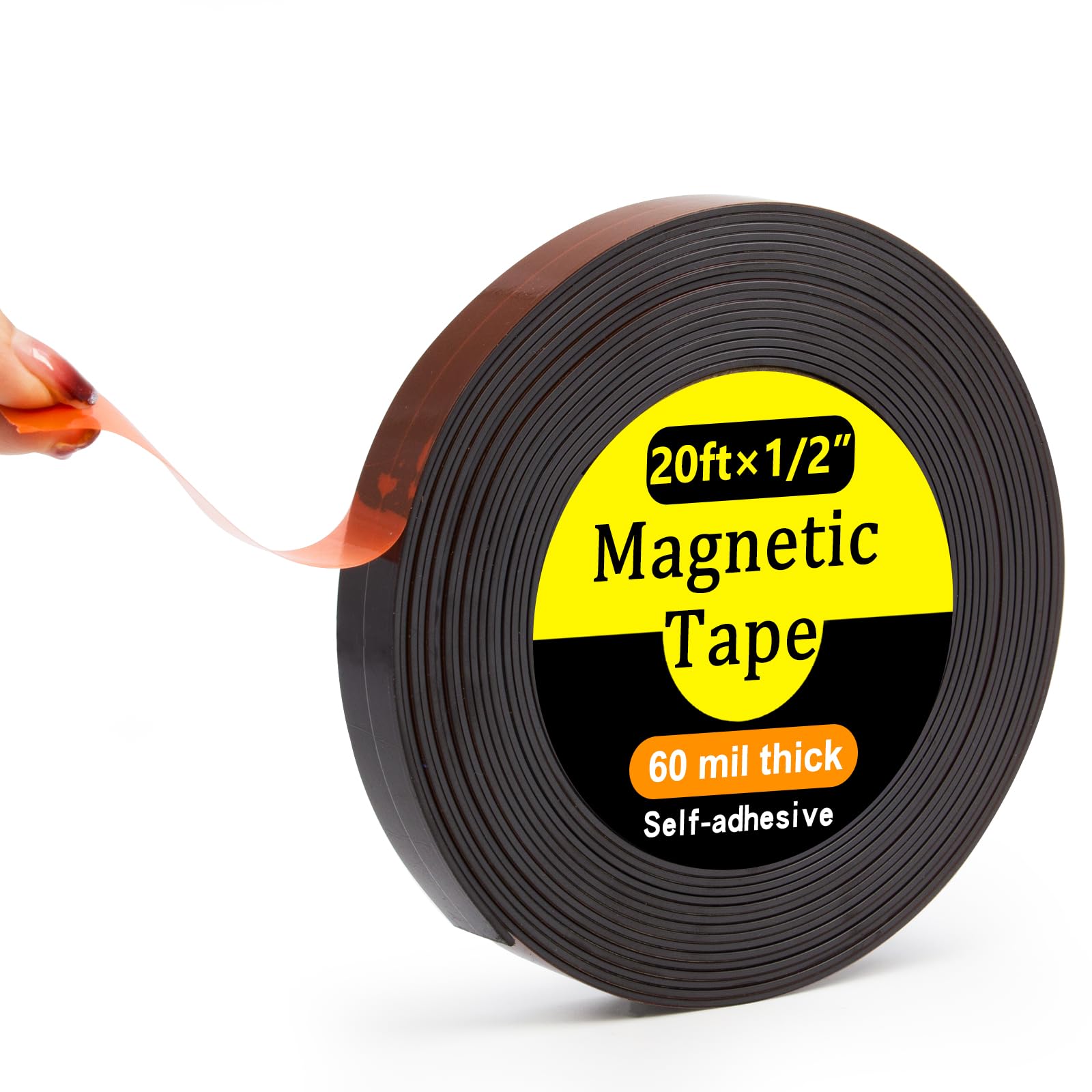 Jianwen Magnetic Tape 0.5",Adhesive Strips with Transparent Release Film (0.5" x 20FT, 0.06" Thickness)