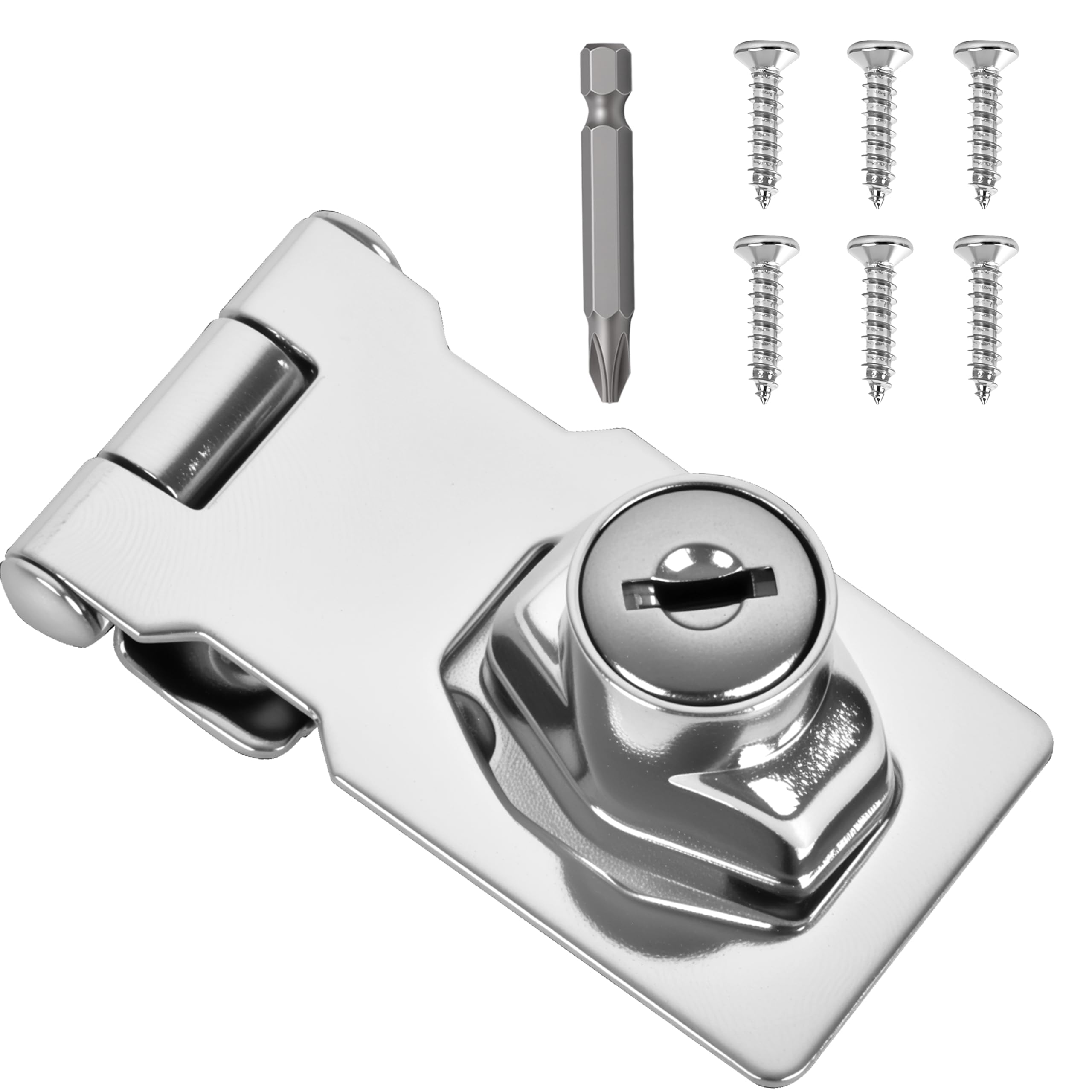 1 Pcs keyed Hasp Lock,2.5 inch keyed hasp Locks Twist knob keyed Locking hasp for Cabinet Small Door,Hasp Lock with Keys,Metal Safety Hasp Latches (1 Pcs Silver, 2.5 inch)