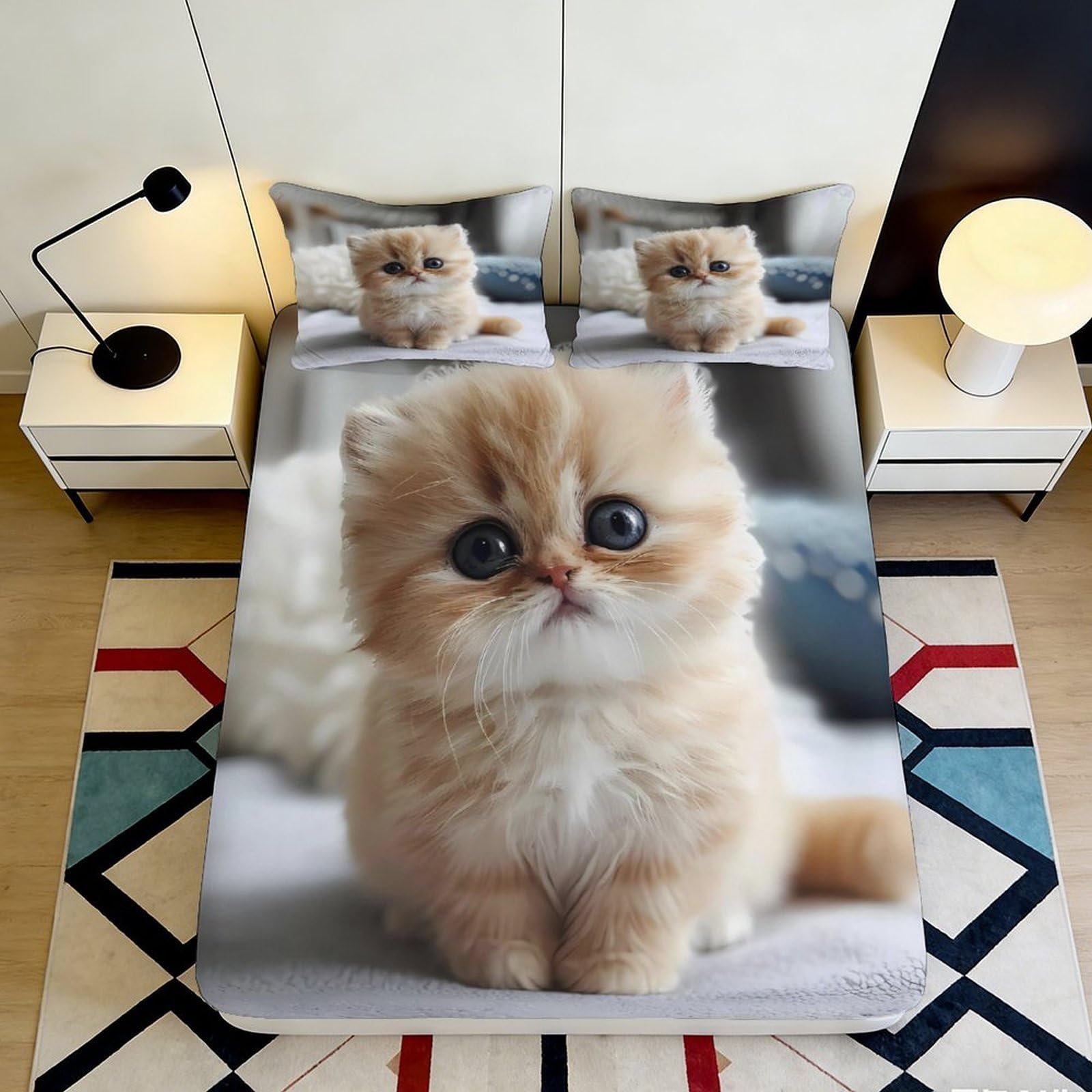 Dhbaneiok Style-7 3D Printed Cute Ginger Kitten Fitted Sheet Microfiber Soft Anti-Slip Fluffy Cat Bed Cover For Bedroom Dorm Home Décor 90X200x25cm