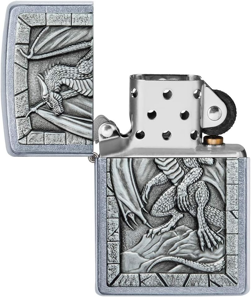 Zippo Dragon Emblem Street Chrome Pocket Lighter, One Size
