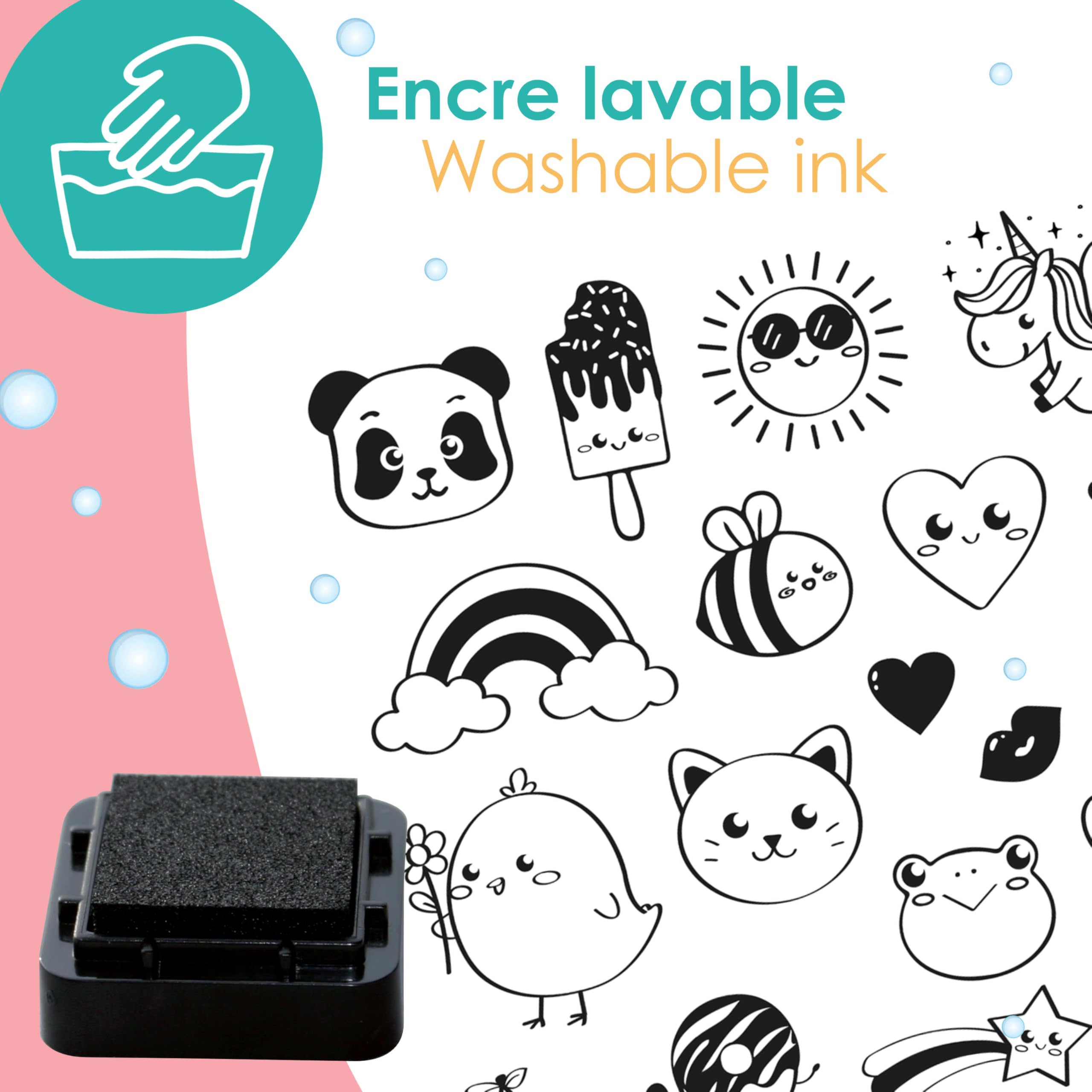 Aladine - Stemple Kawaii z czarnym tuszem - Pieczątka + czarny atrament - Funny Stempel - Kawaii Japan Manga - 2 do 5 cm - 85181