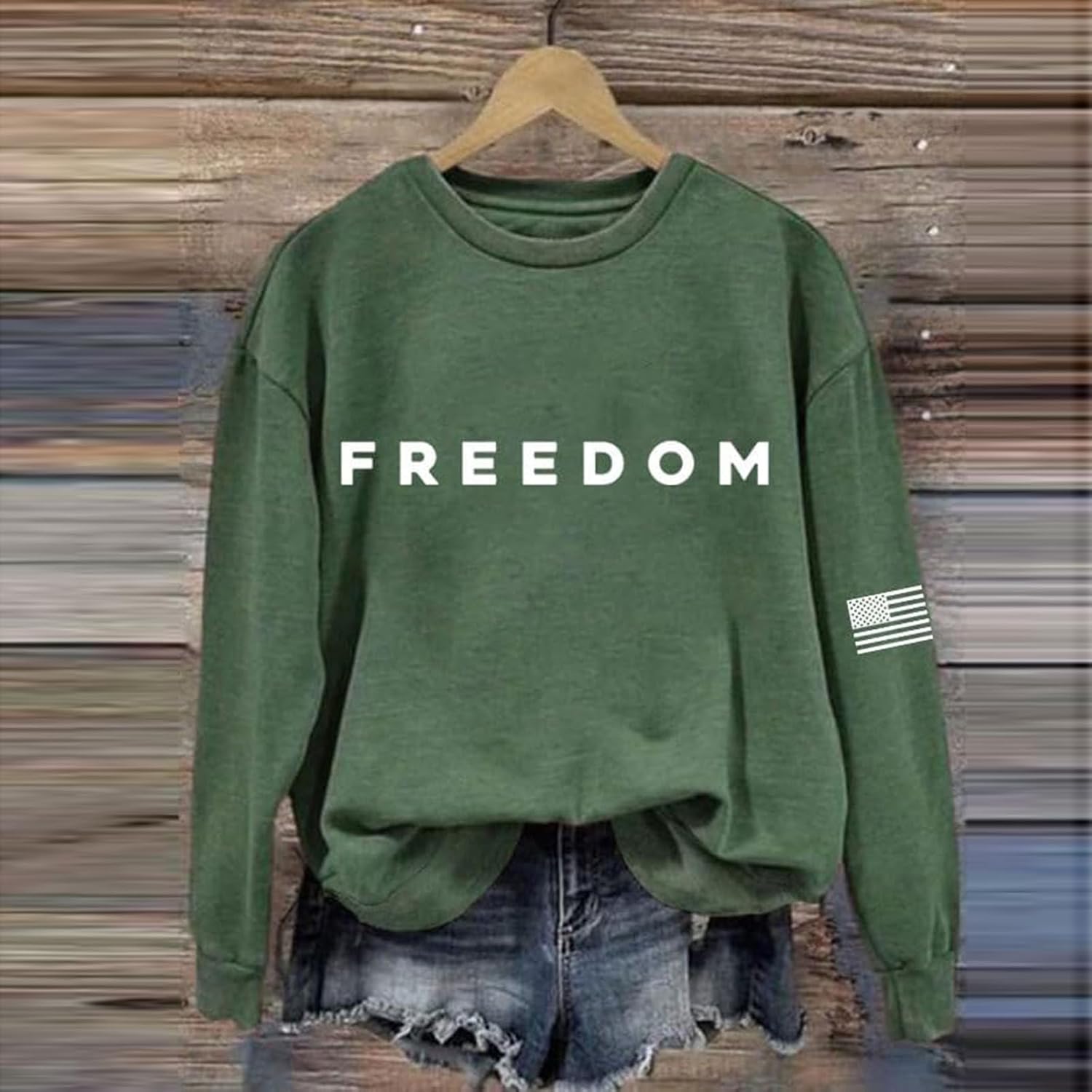 Women's Freedom American Flag Print Sweatshirt Crew Neck Turning Point Casual T-Shirt A True Patriot Top - Image 2