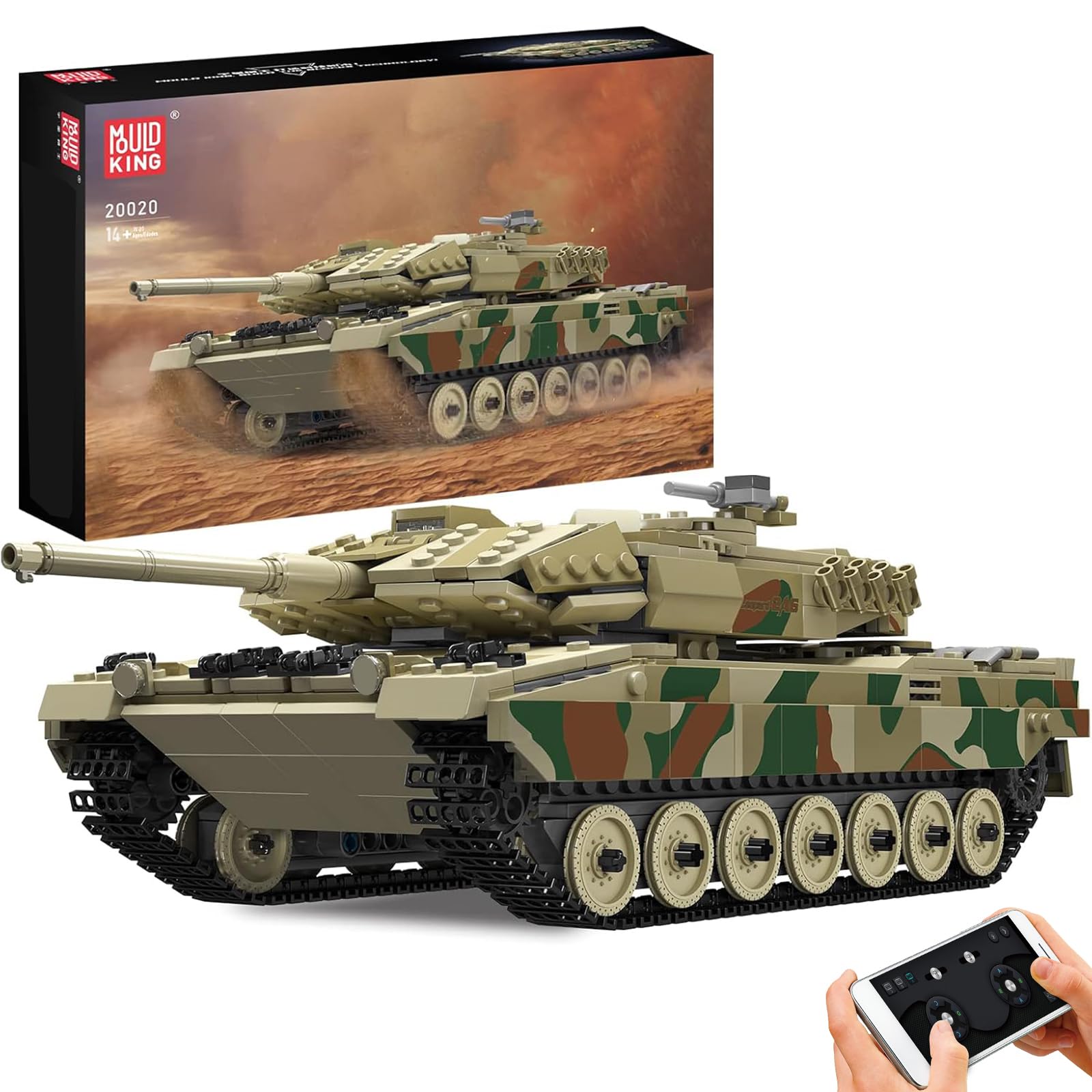 Amazon.co.jp: Mould King 20020ハイテクMOCヒョウ2戦車玩具、軍用車両