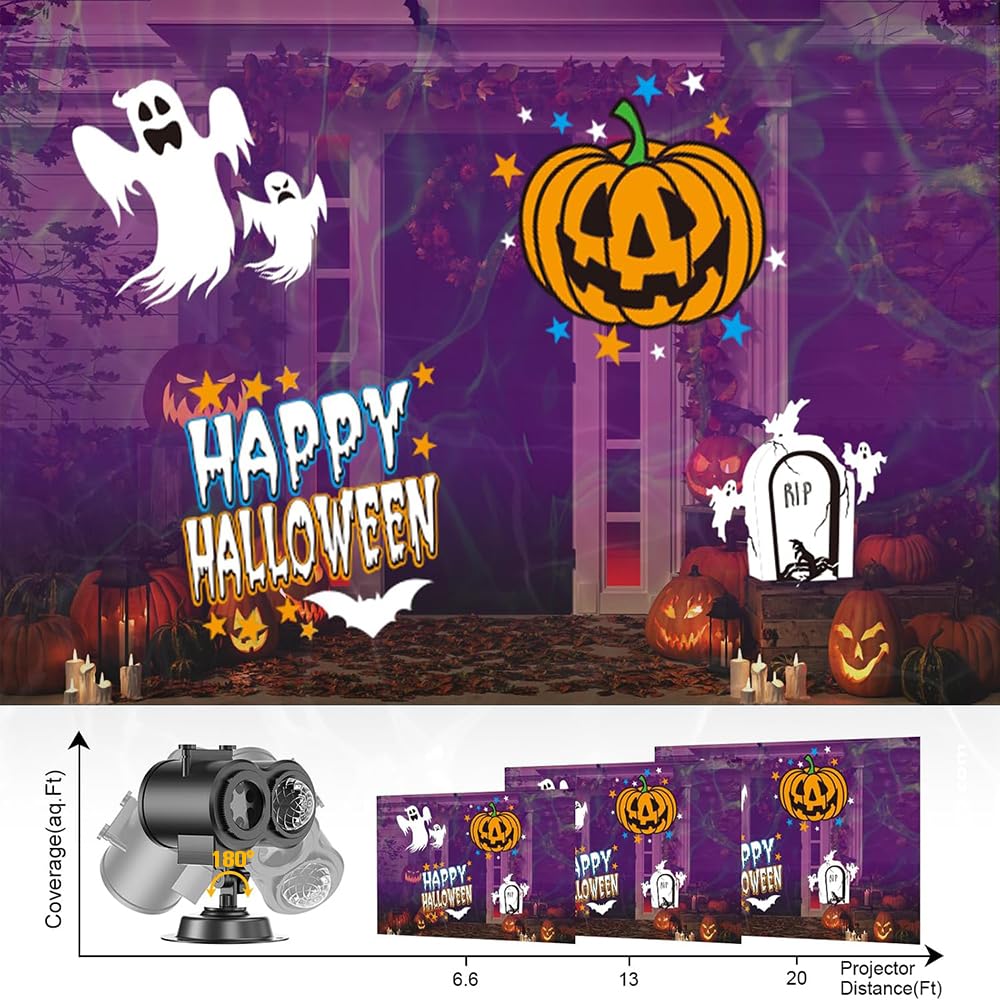 Weihnachten Halloween Outdoor Projektor mit 16 Folien 10 Ozeanwellen Effekt,2-in-1, 3D Dynamische Projektor, LED Projektionslampe, 180°-Verstellung, Beamer Deko für Wand Fenster Garten Hof Party