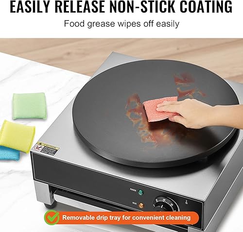 Miniatura 4 de HappyBuy Máquina eléctrica de crepé - 16 pulgadas, 1700 W, acero inoxidable antiadherente, escritorio, control de temperatura, para uso comercial