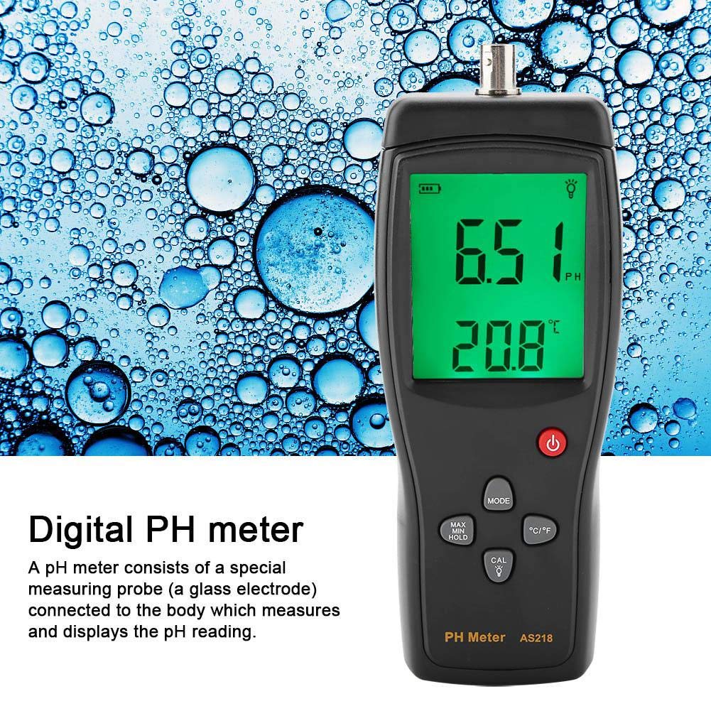 AS218 pH-mètre Numérique de qualité de l'eau, Humidimètre avec Boîte de Rangement et Sonde pour Piscine