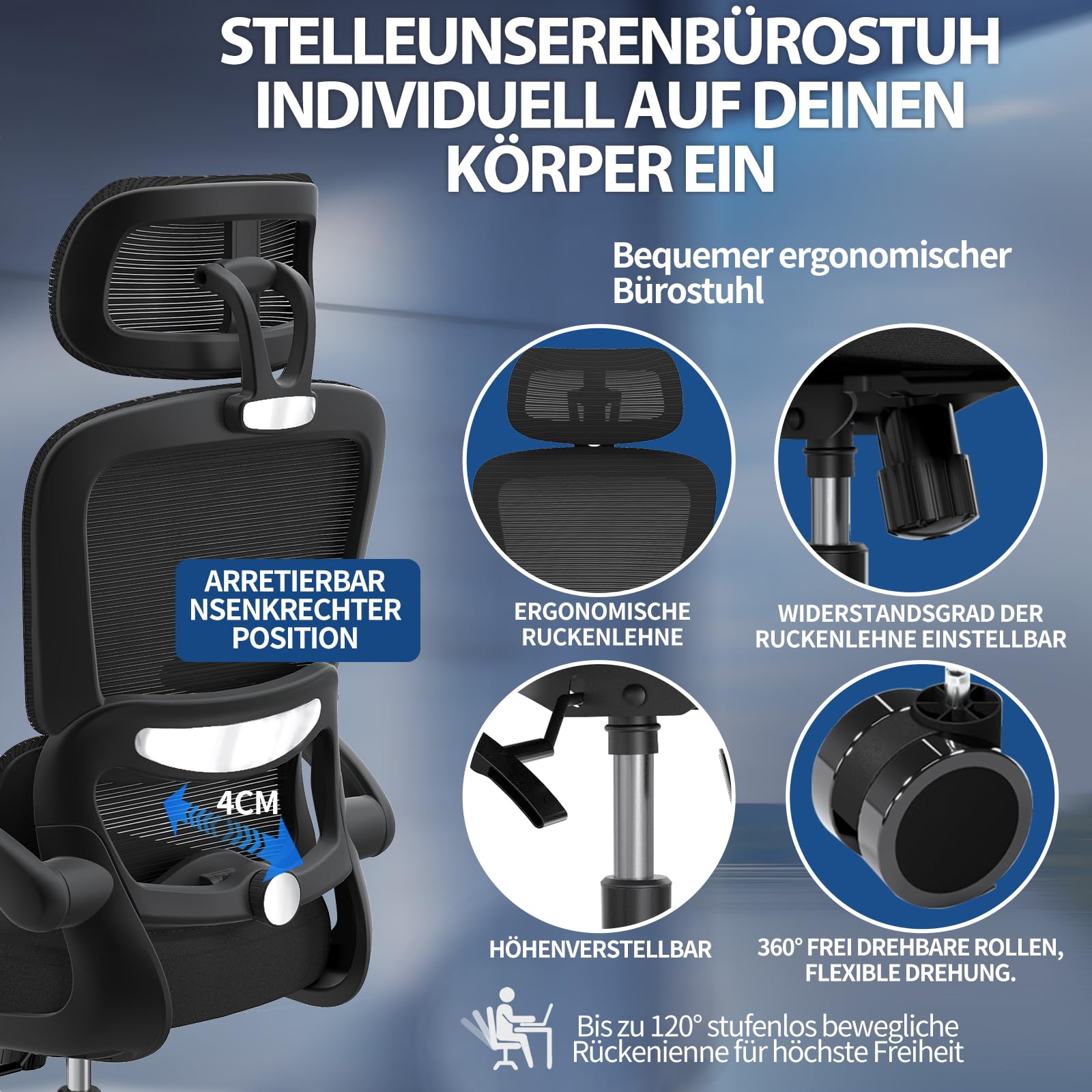 TRALT Sedia da ufficio ergonomica – Sedia da ufficio con supporto lombare regolabile, poggiatesta da gaming, sedia da ufficio, sedia da scrivania,casa,ufficio,ergonomica nero