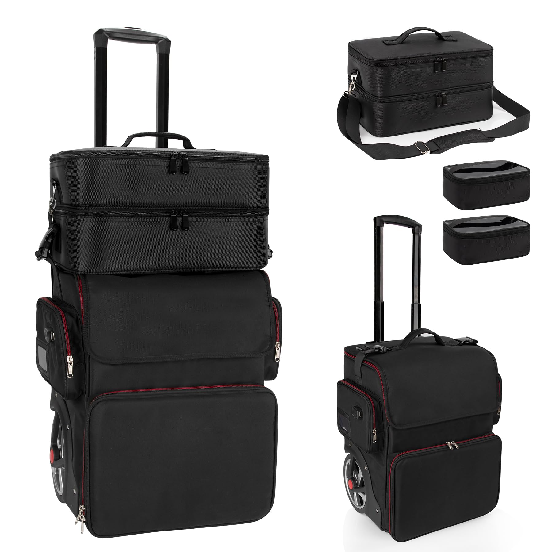 OCHEAL Large Makeup Train Case with 4 Clear Travel Makeup Storage Bags Set, Cosmetic Makeup Case for Hairstylist, Hairdresser Bag with Detachable Pouch,Heat Insulation and Anti-scalding Full layer