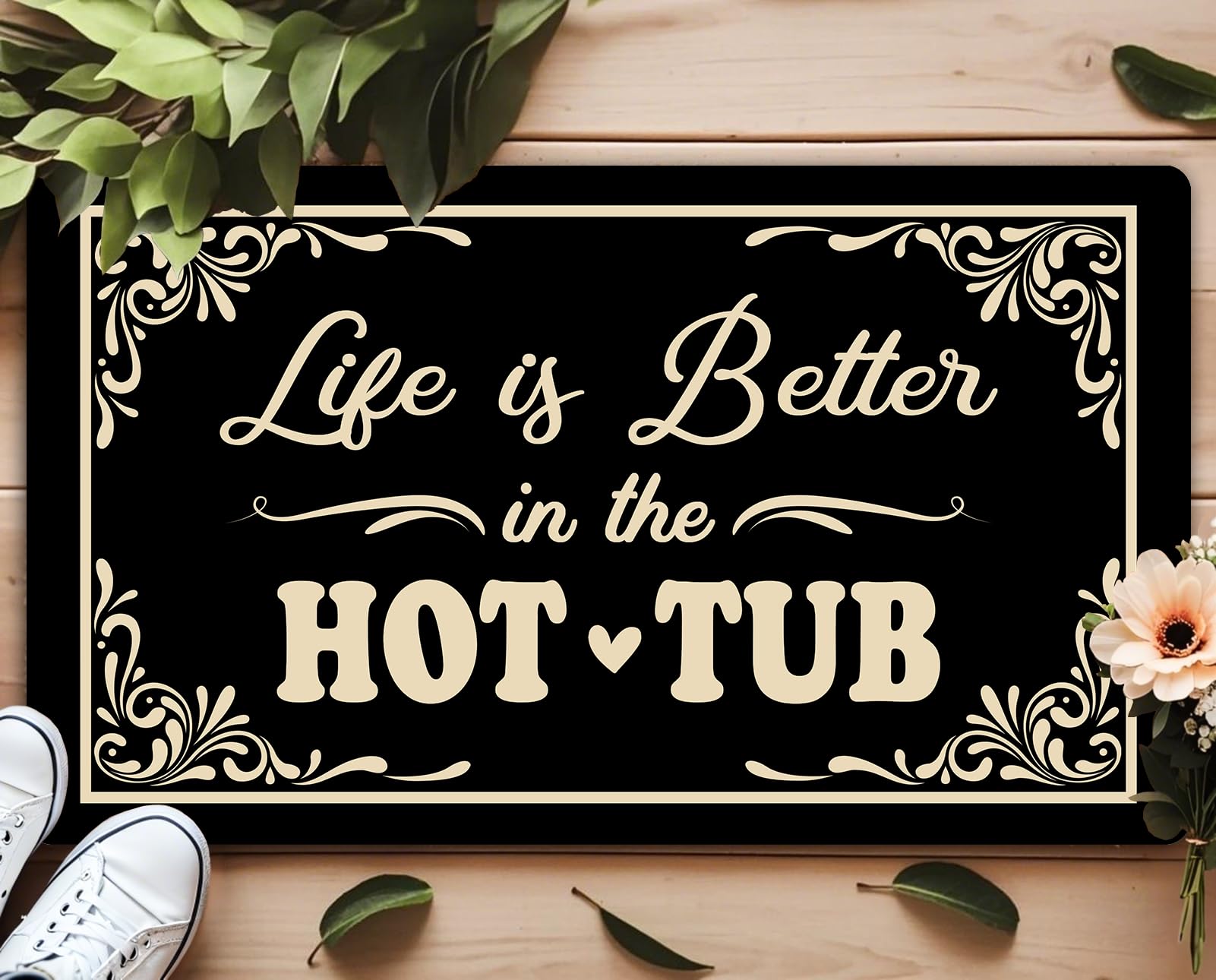 YSYTMAT Life is Better in The Hot Tub Funny Welcome Mats for Entrance Indoor Personalized Kitchen Rugs and Mats Anti-Slip Novelty Gift Mat(30 X 17 in)