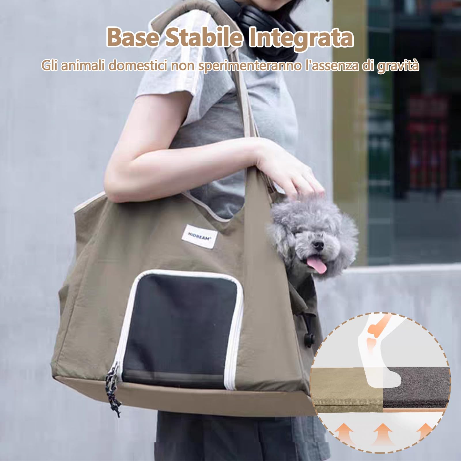 Galatée Borsa a Tracolla Per Animali Domestici, Realizzata In Tessuto Di Nylon Impermeabile, Portatile Con Manici, Base Robusta Per Evitare Il Collasso, a Prova Di Fuga e Traspirante (Beige)