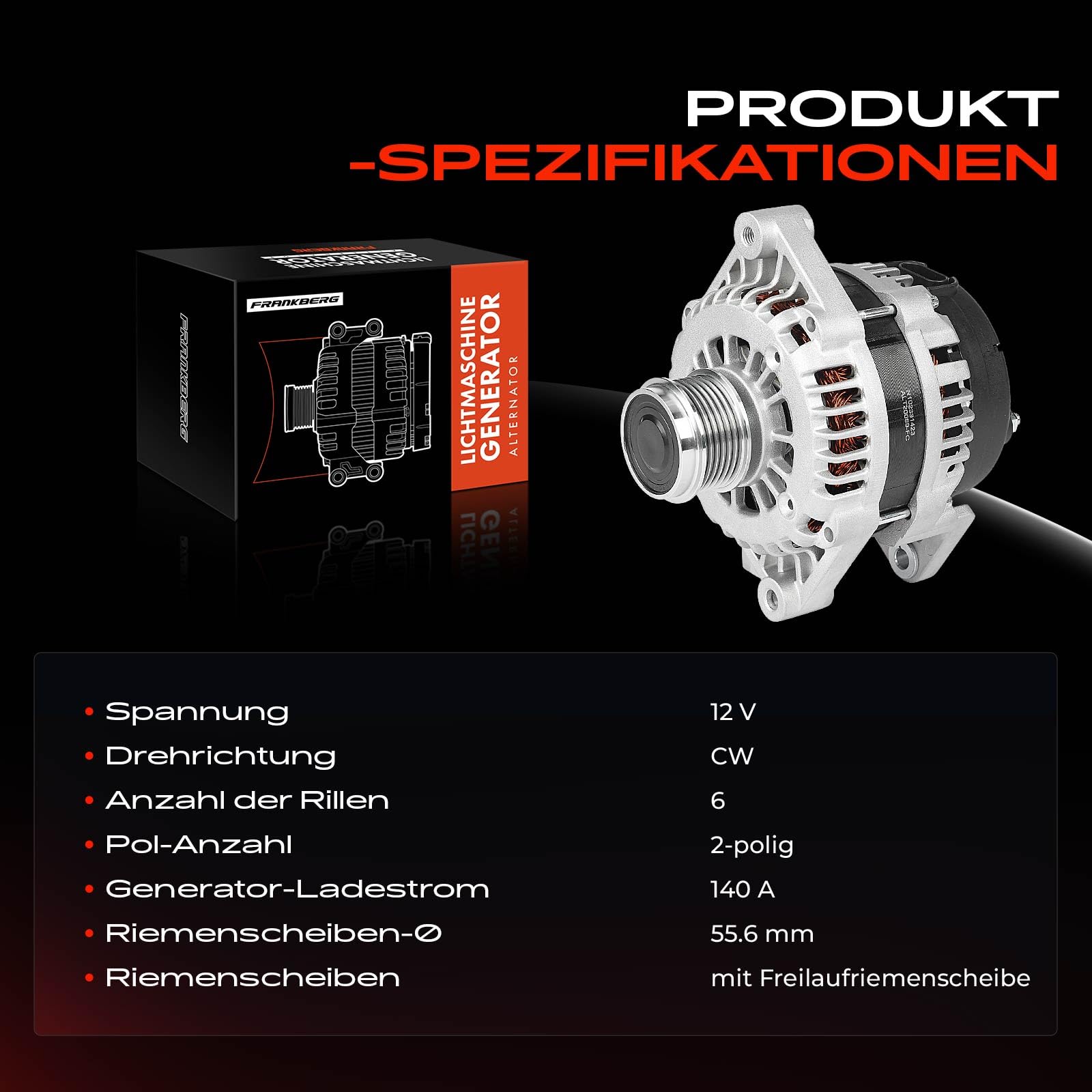 Frankberg Lichtmaschine Generator Kompatibel mit Captiva C100 C140 2.0L 2009-2008 Epica KL1 2.0L 2010-2009 Lacetti J200 2.0L 2007-2008 Nubira Kombi 2.0L 2007-2011 Replace# 96866018