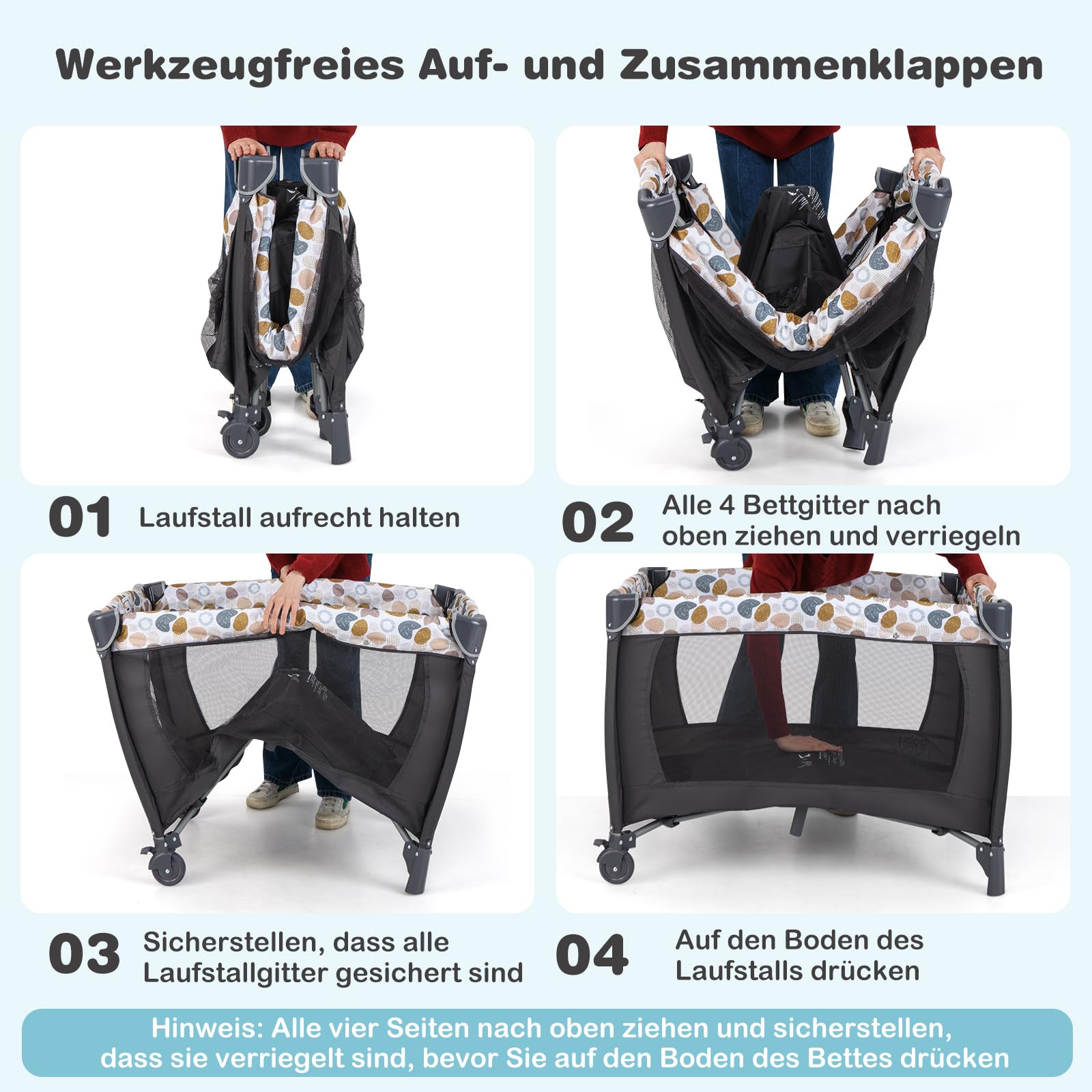 COSTWAY 5 in 1 Beistellbett Baby, Reisebett mit Matratze, Kinderreisebett inkl. Wickelauflage, Babywiege & Spieluhr, Stubenwagen mit Rollen, Babybett für Baby bis 36 Monaten (Blau Punkt)
