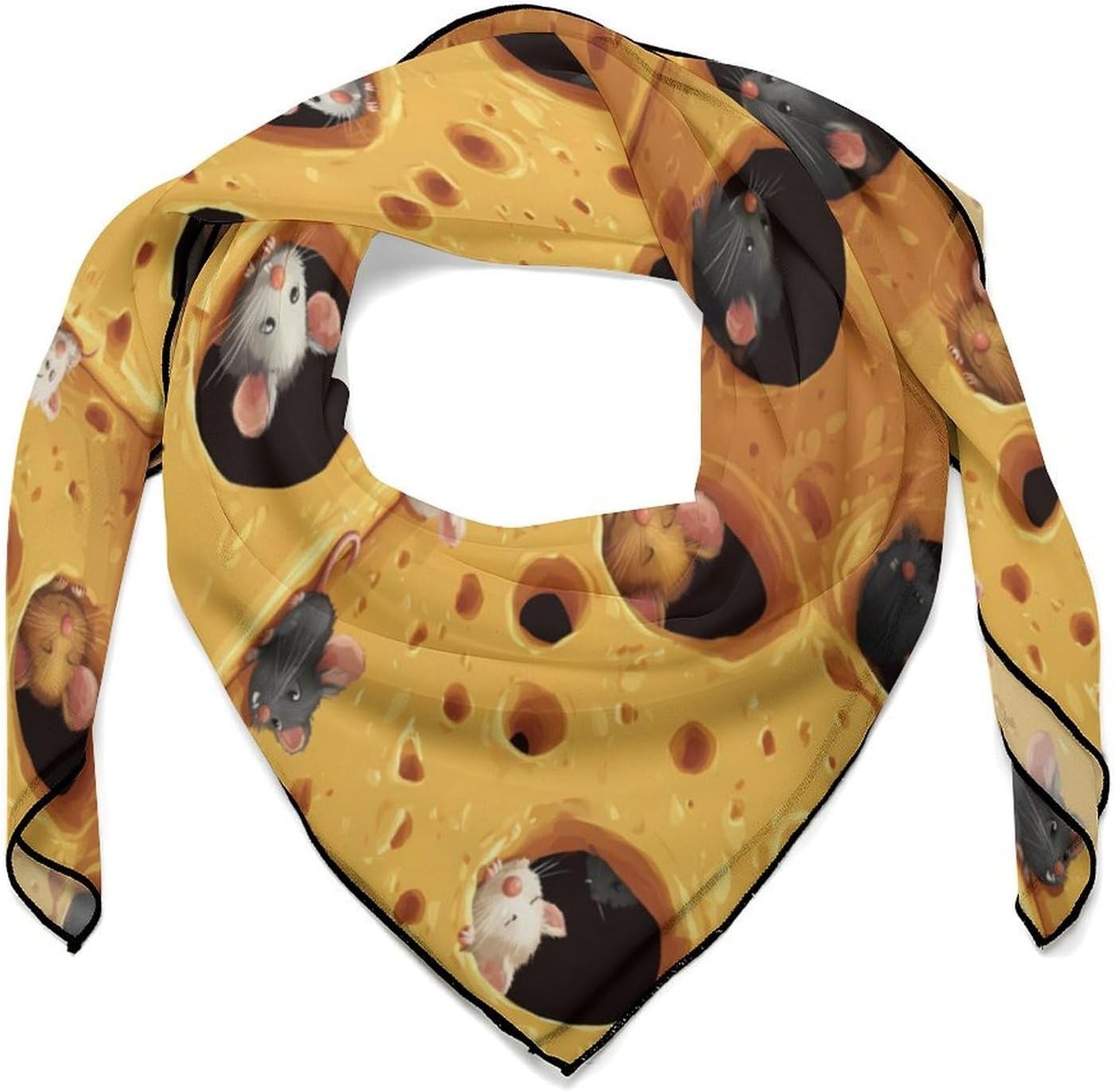 Cheese Lovers Food Rat Silk-Like Square Scarf for Women Vintage Printed Neck Scarf Bandanas Hair Scarves