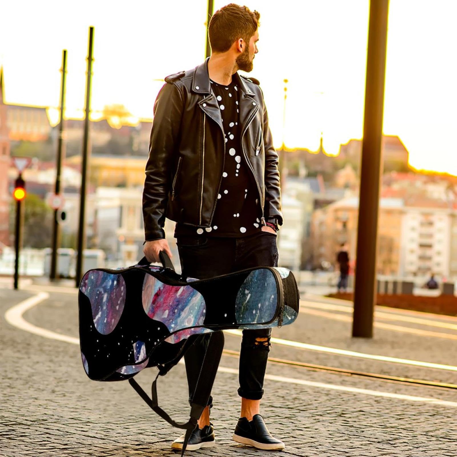 Torba na gitarę akustyczną Wodoodporny plecak na gitary Gruby miękki wyściełany Akwarela Gitara Klasyczna obudowa na gitarę, wielobarwny, 42.9x16.9x4.7 in, Organizer do torby