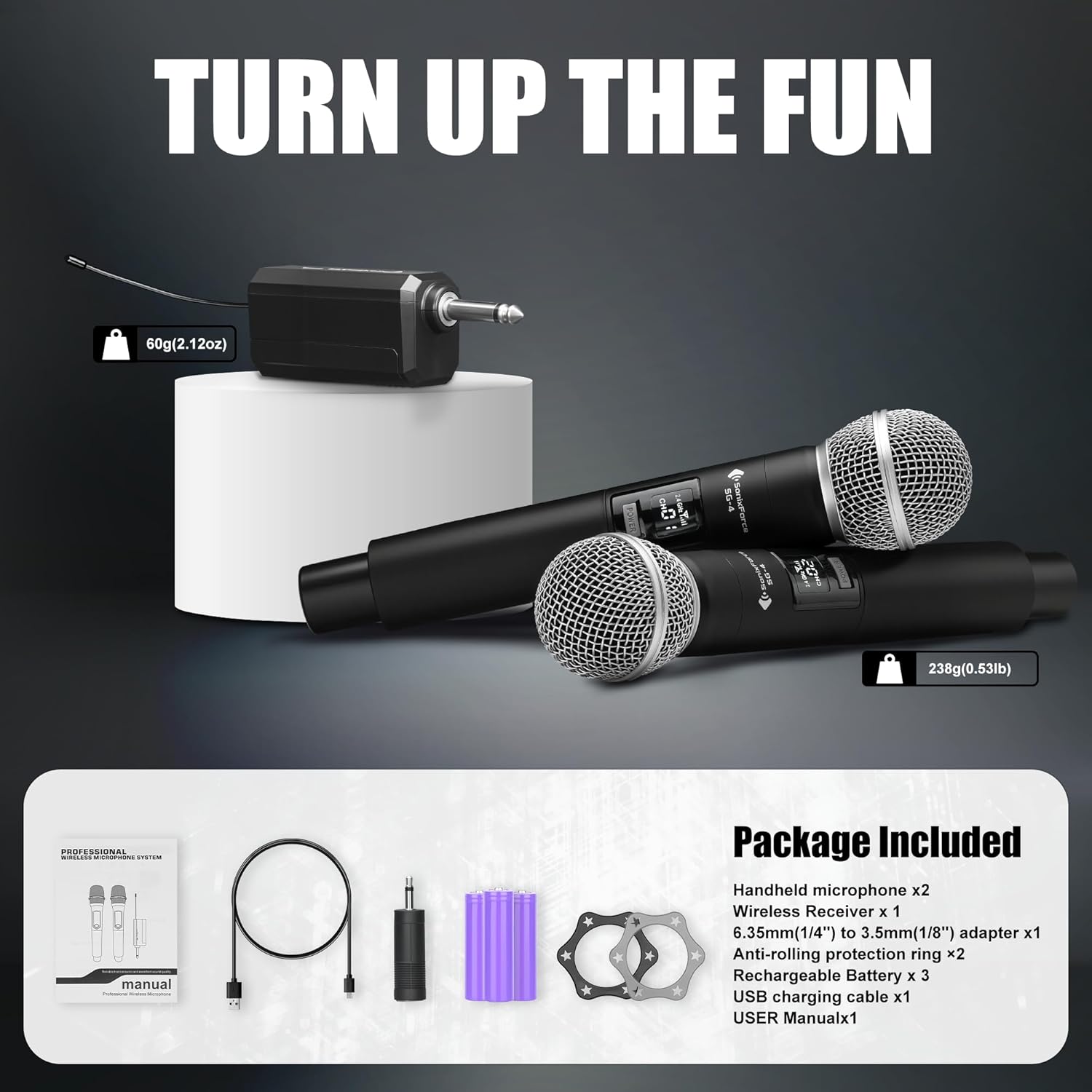 Wireless Microphones - Dual Rechargeable Handheld Mics with Receiver - 240ft Range - Karaoke Microphone for Singing, Speaking, Meeting and Events - Image 7
