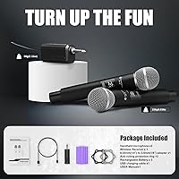 Vista 7 de Micrófono Inalámbrico - Micrófono de Karaoke para Cantar - Micrófonos Inalámbricos Recargables con Receptor de Doble Canal - Alcance de 240 pies