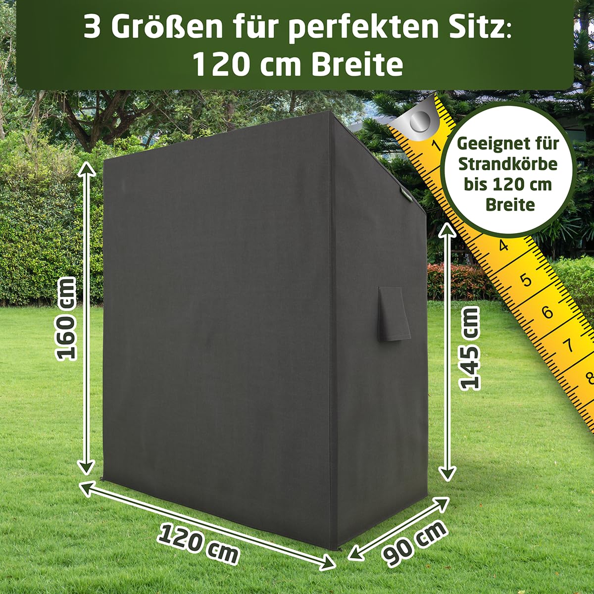 WALDNER Strandkorb Schutzhülle | Oxford 600D | Abdeckung Strandkorbhülle Abdeckhaube Abdeckplane | wasserdicht winterfest wetterfest UV-beständig atmungsaktiv | 120 x 90 x 160 B/T/H | grau anthrazit