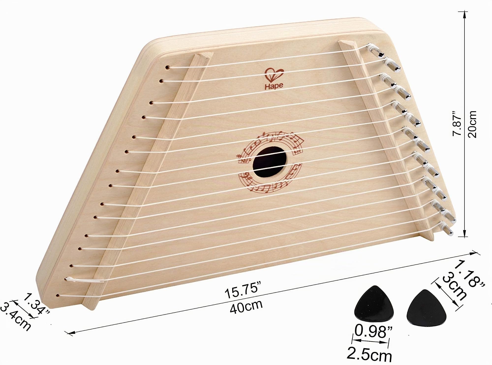Hape Arpa da tavolo in legno con chiave di accordatura e partiture semplici per imparare a suonare dai 3 anni in su