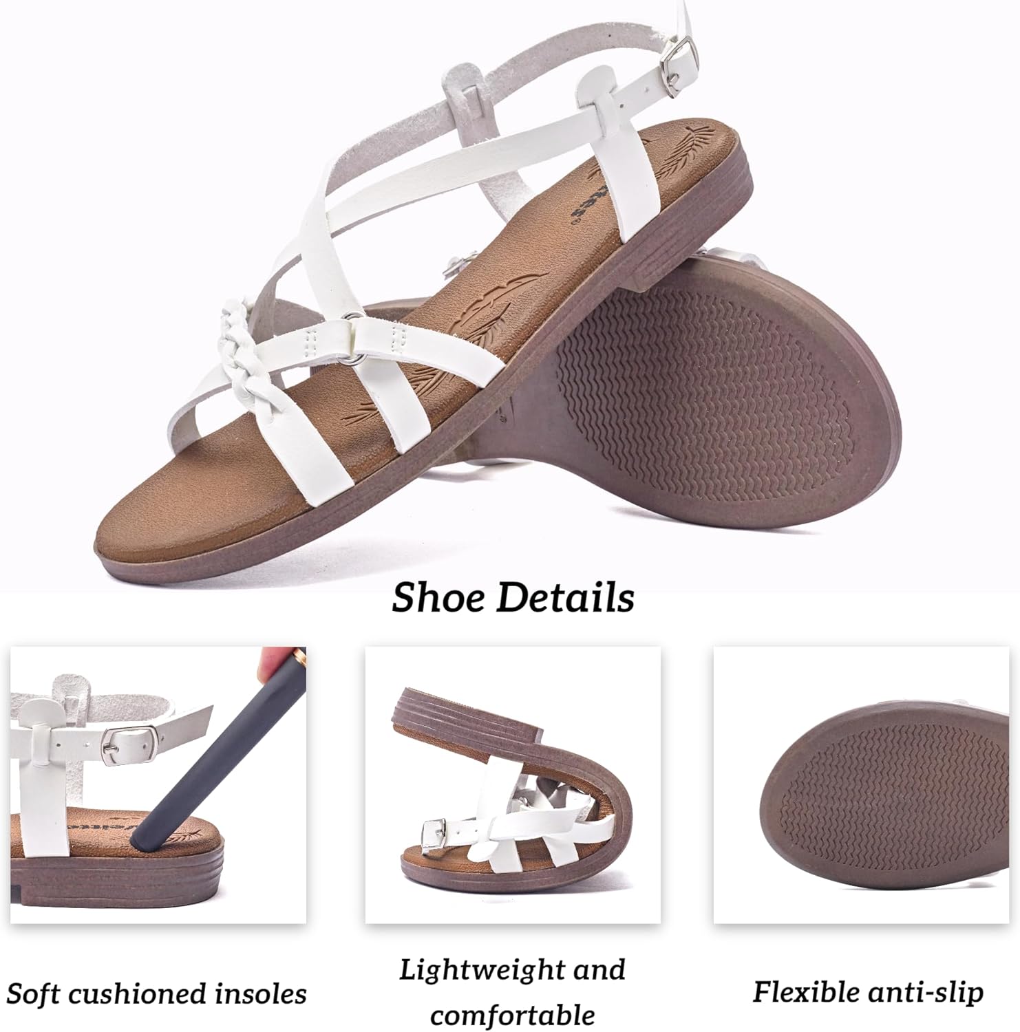 Veittes Women's Casual Flat Sandals,Fashion Braided Criss Cross Strap Braided,Adjustable Ankle Straps, Open Toe Summer Sandals - Image 5