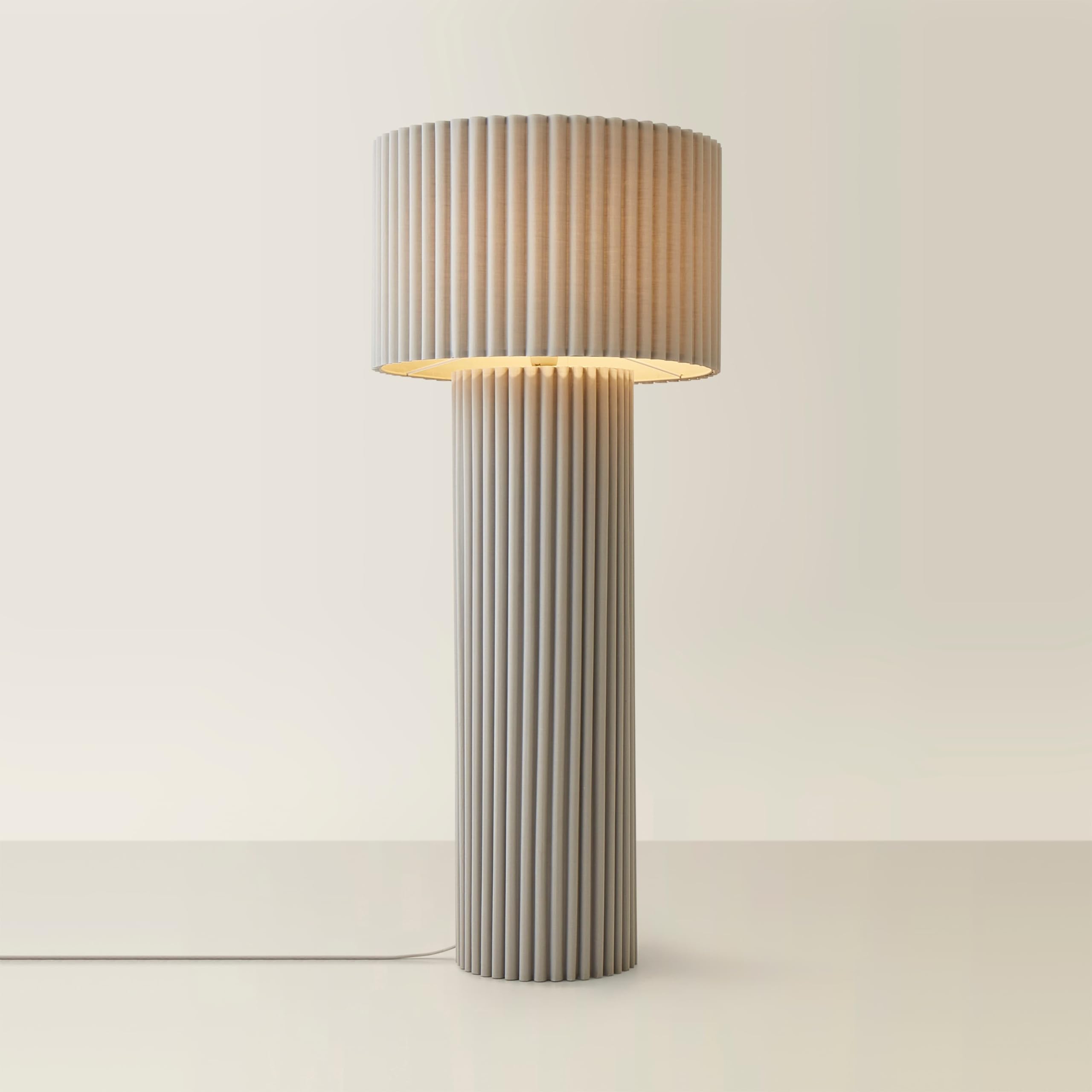ValueLights | Lenny Stone Grey Drum Lamp Shade Colour Drench Ribbed Fabric Midi Floor Lamp | Floor Lamps, Home Décor & Improvement Essential