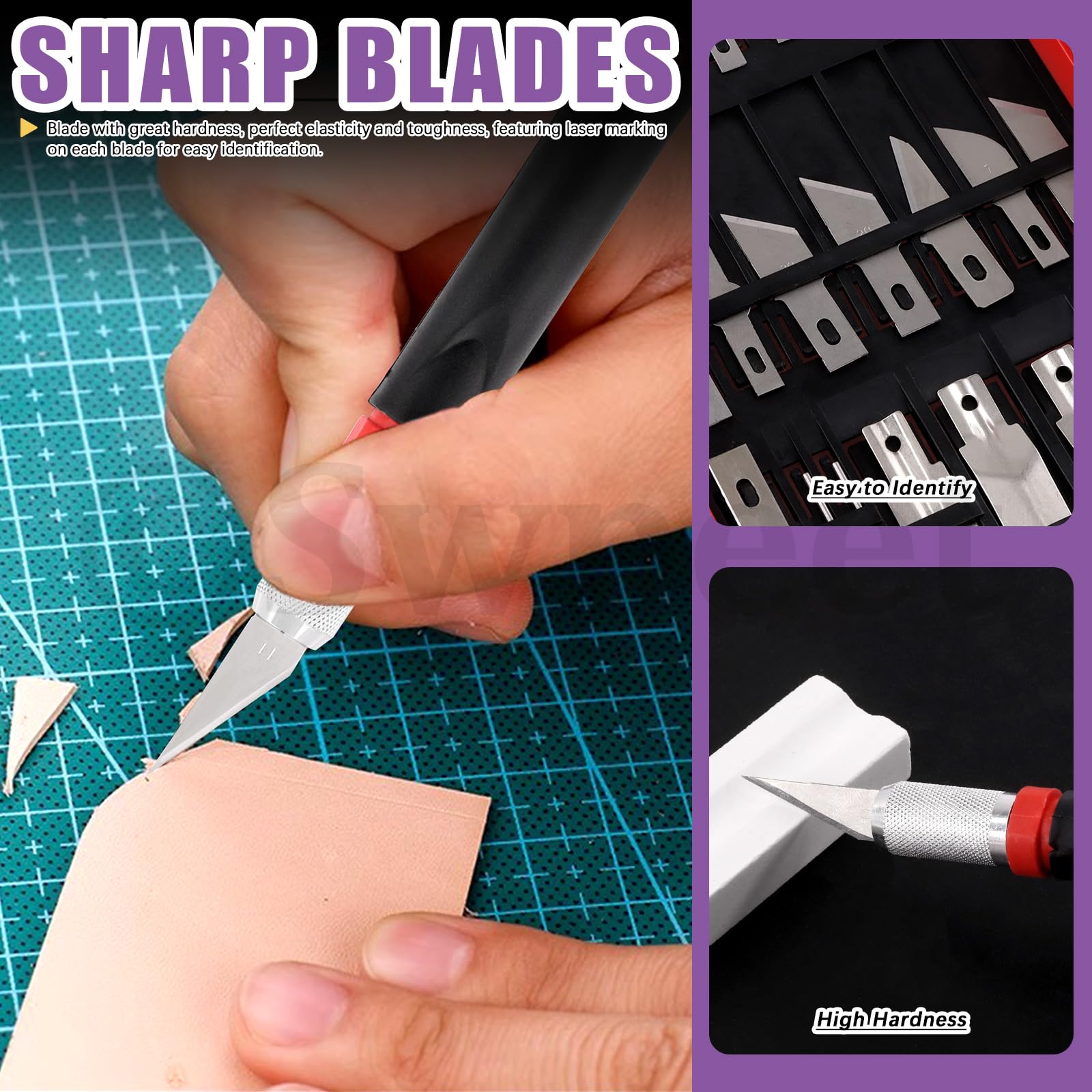 Swpeet 30Pcs Craft Knife, Rot Präzisionsschneider Hobby Messer Klingen Set enthält #1#2#4#7#10#11#12#17#19#20 Klingen, Haken/Spitzklingen, U/V Hohlmeißel, Messergriff, Nadel, Sandstein