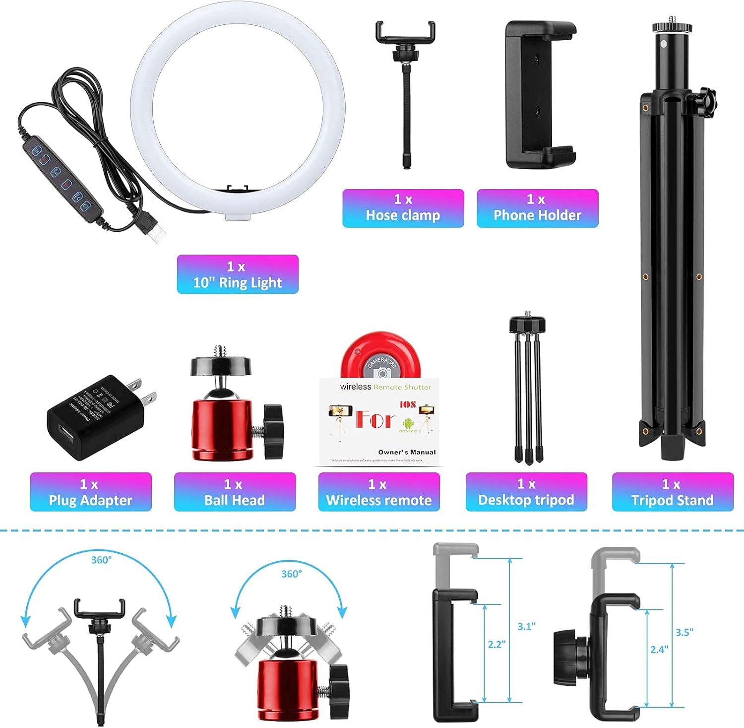 Featured Product UEGOGO Ring Light Kit 10.2 inch 10w 3000-6000k RGB LED Selfie Light with 12.2-51 Stand, Remote Shutter and Phone Holder for Video Conference Lighting, Selfie, Party, YouTube, TikTok