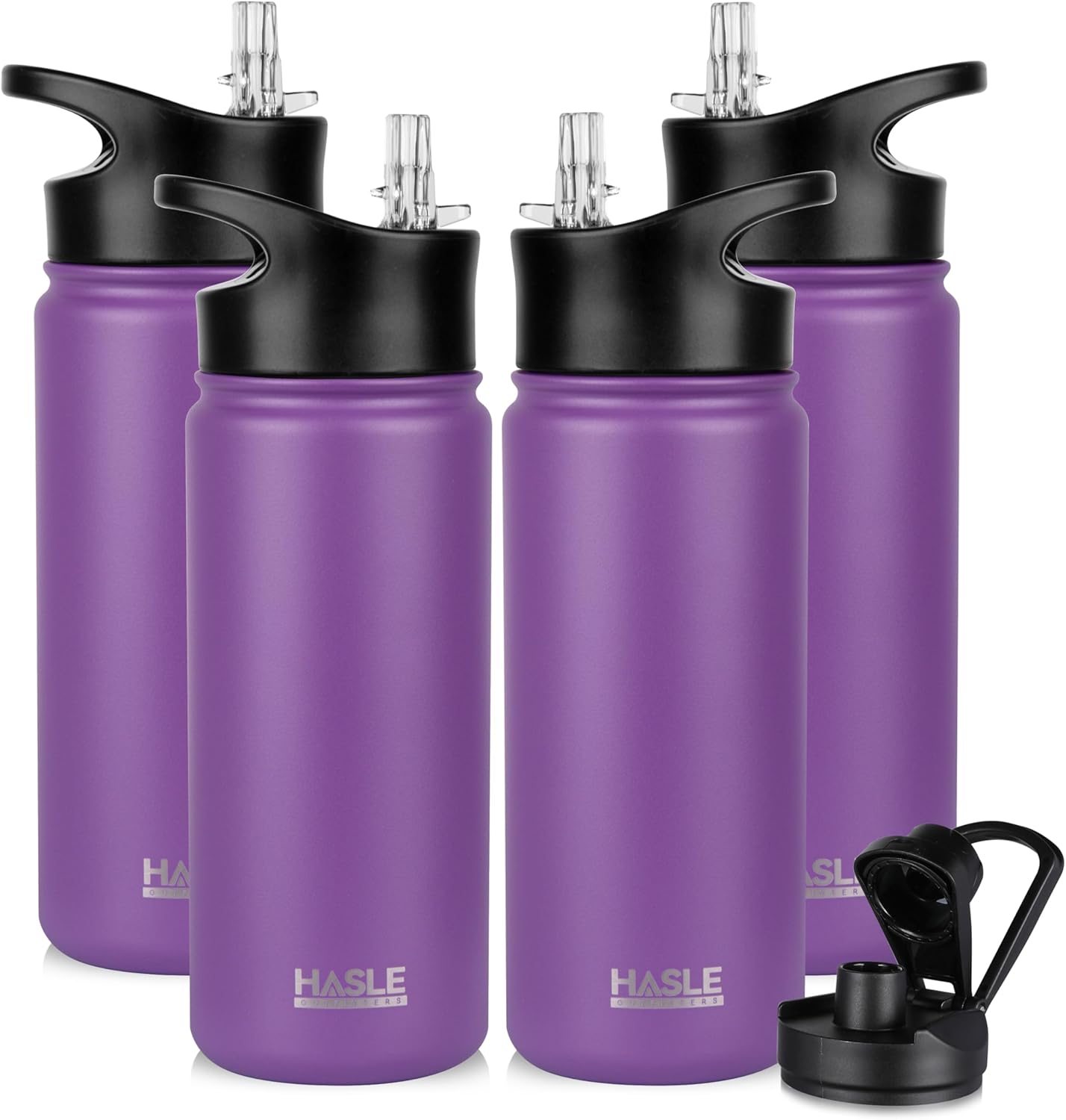 HASLE OUTFITTERS Insulated Water Bottle Kids 16 oz Double Wall Vacuum Stainless Steel Water Bottle Leak Proof for School Wide Mouth with Straw Lid & Spout Lid Keeps Cold and Hot(Purple,4pack)