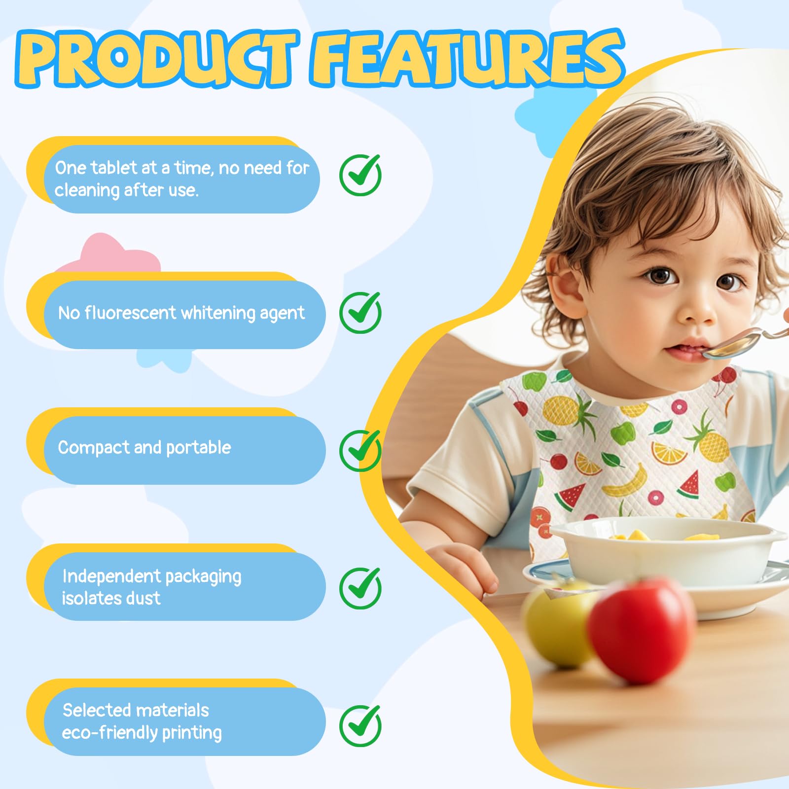 Einweg Lätzchen, 40 Pcs Lätzchen Baby EinwegläTzchen, Wasserdichte ReiseläTzchen mit Food Catcher Tasche, Einfach Zu Handhaben In Der GrößE Verstellbar, Für Jungen und Mädchen Reisen Outdoor-Einsatz