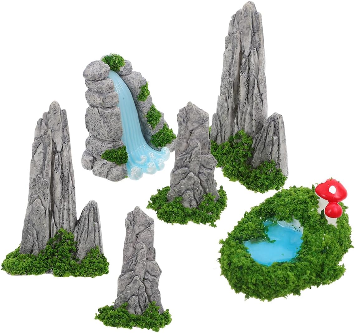 ifundom Miniature Pond Waterfall Decoration Resin Mini Pool Waterfall Durable Resin Material Various Shapes Small Landscape Garden Accessories for Micro Landscape Decor
