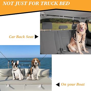 Truck Bed Dog Tether for Two Dogs,Ratchet Tightening Adjustable Double Safety Truck Bed Dog Leash System for Pickup, SUV, Cars & Trucks
