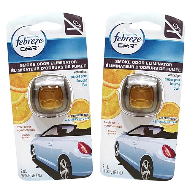 Febreze Car Vent Clips Air Freshener Smoke Odor Eliminator Citrus Scent 2 Pack
