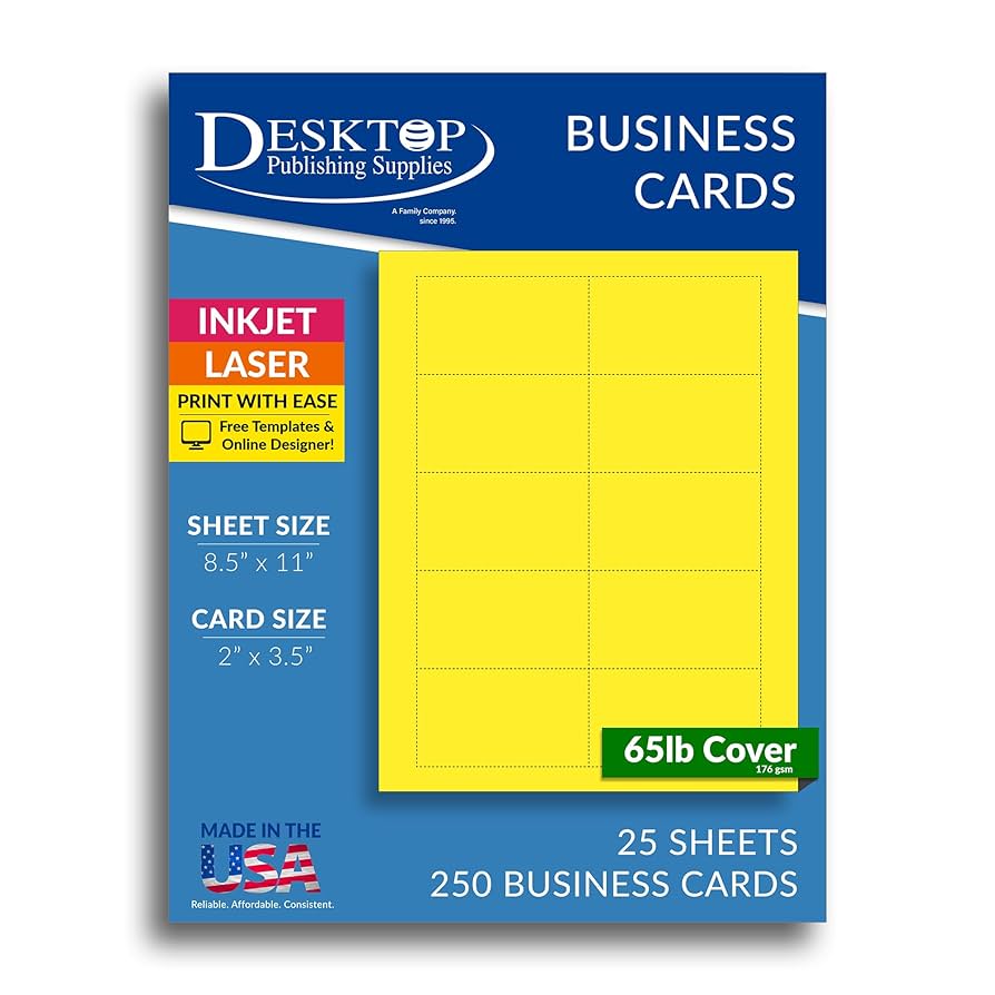 Amazon.com : Colored Business Cards - 25 Sheets / 250