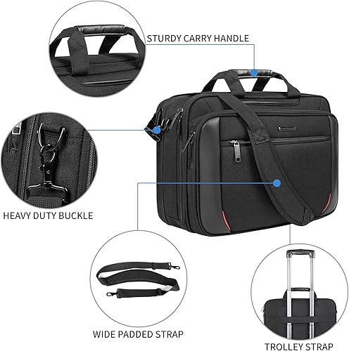 Miniatura 6 de EMPSIGN Maletín para portátil de 17,3" y bolsa con ruedas con bolsillos RFID para trabajo de negocios