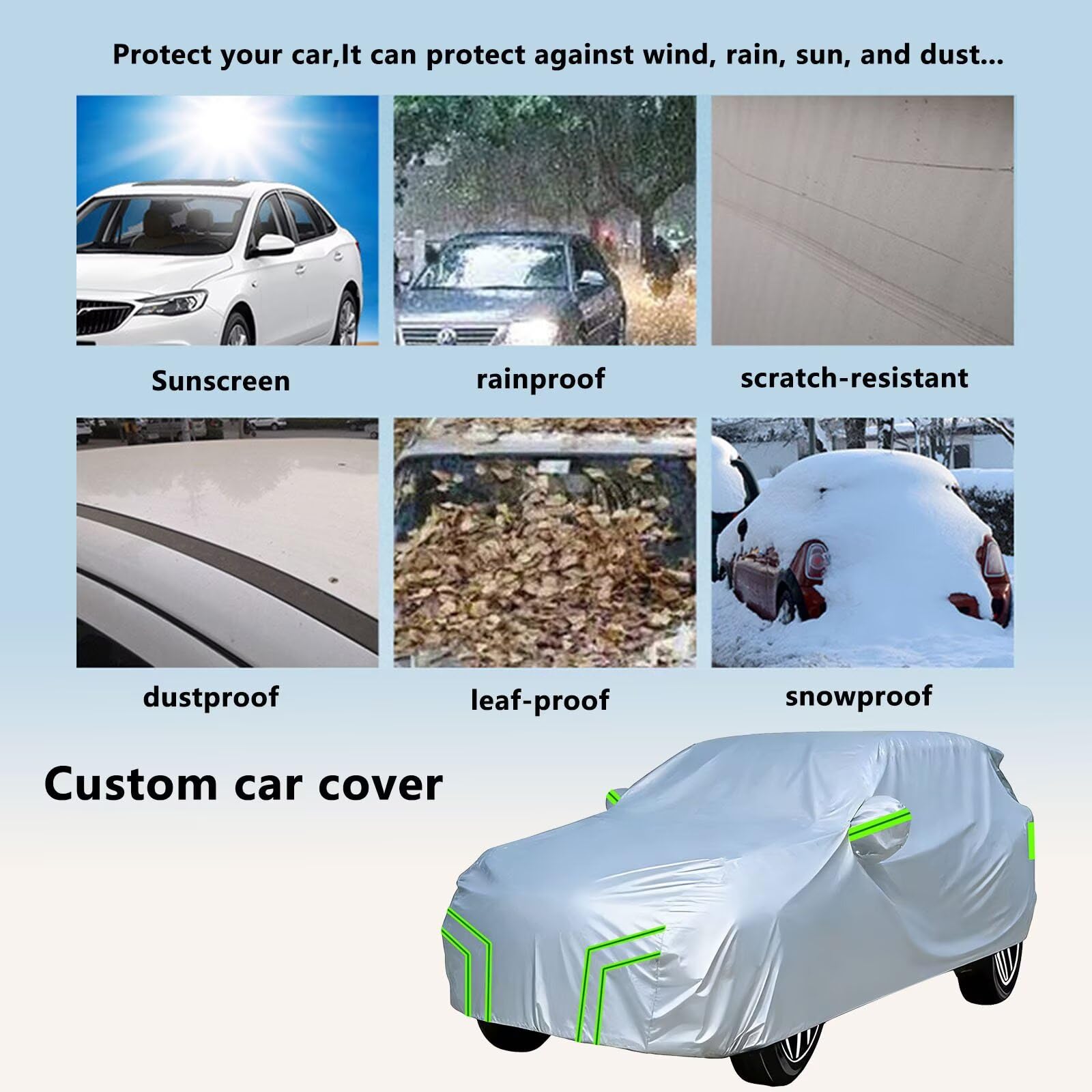 sur Mesure bache Exterieur Compatible avec KIA Picanto 2003-2026,imperméable,résistante au Soleil, au Vent,Neige Pluie,Protection Quatre Saisons(Silver Green)