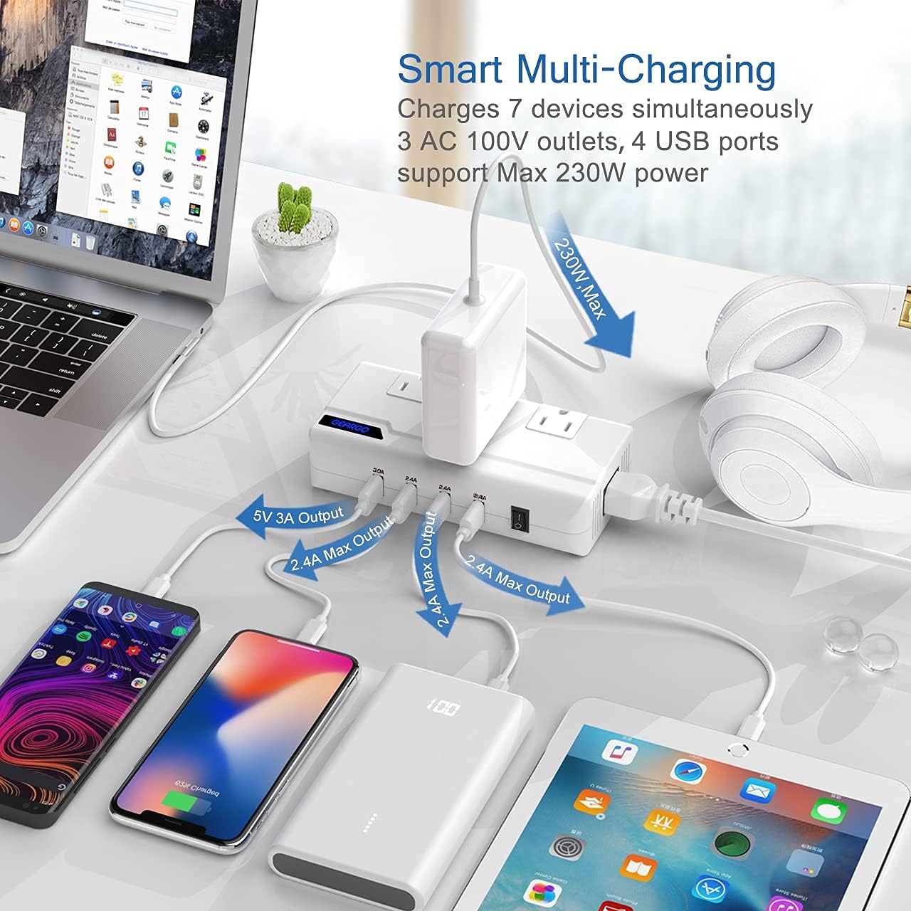 Voltage Converter, GEARGO 230W Power Converter Step Down 220V to 110V Universal Travel Adapter for Hair Straightener, Curling Iron with 4-Port USB Charging UK/AU/EU/IT/US Worldwide Plug Adapter White : Electronics