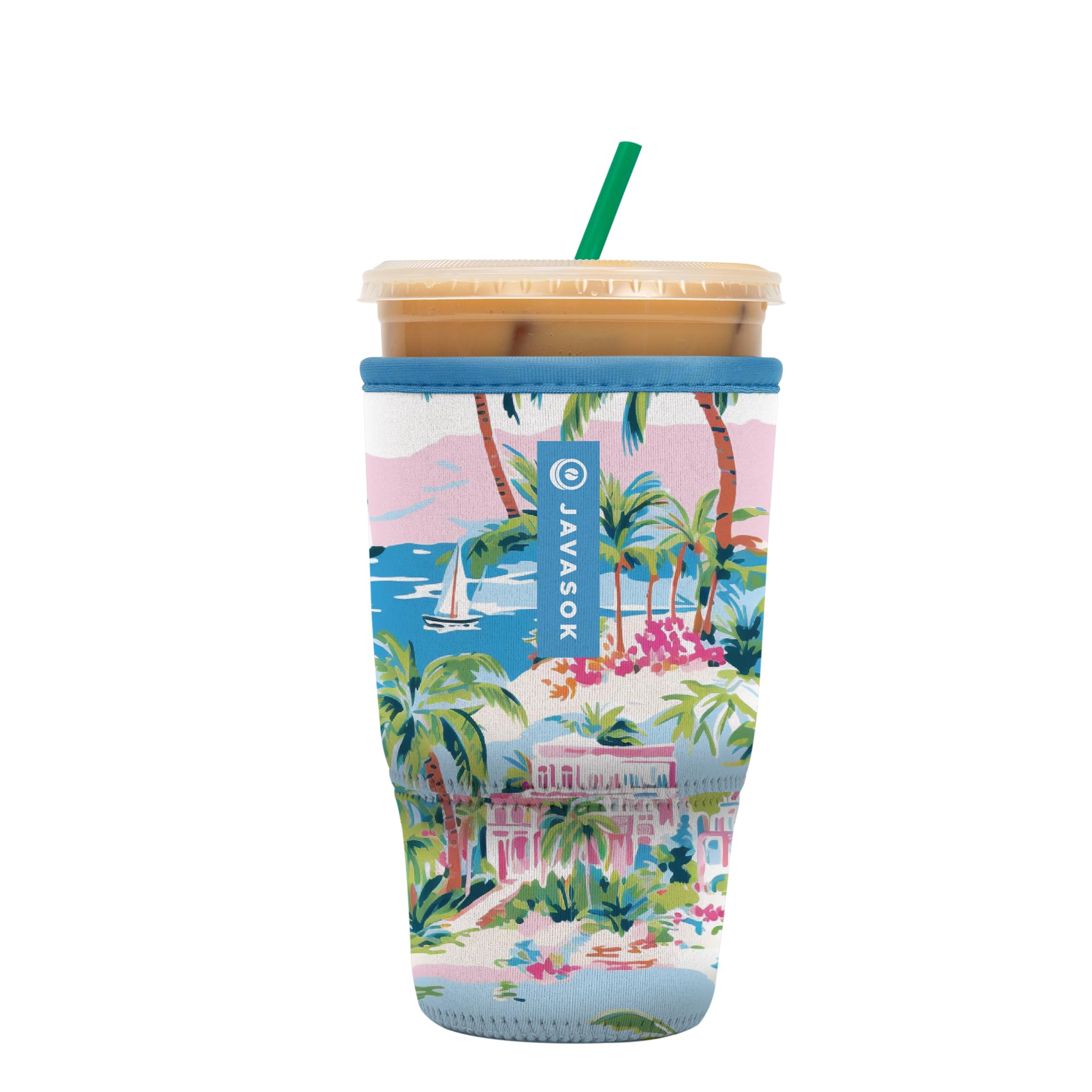 Sok It JavaSok Iced Coffee & Cold Soda Insulated Neoprene Cup Sleeve (Beachside Bliss, Large: 30-32oz)