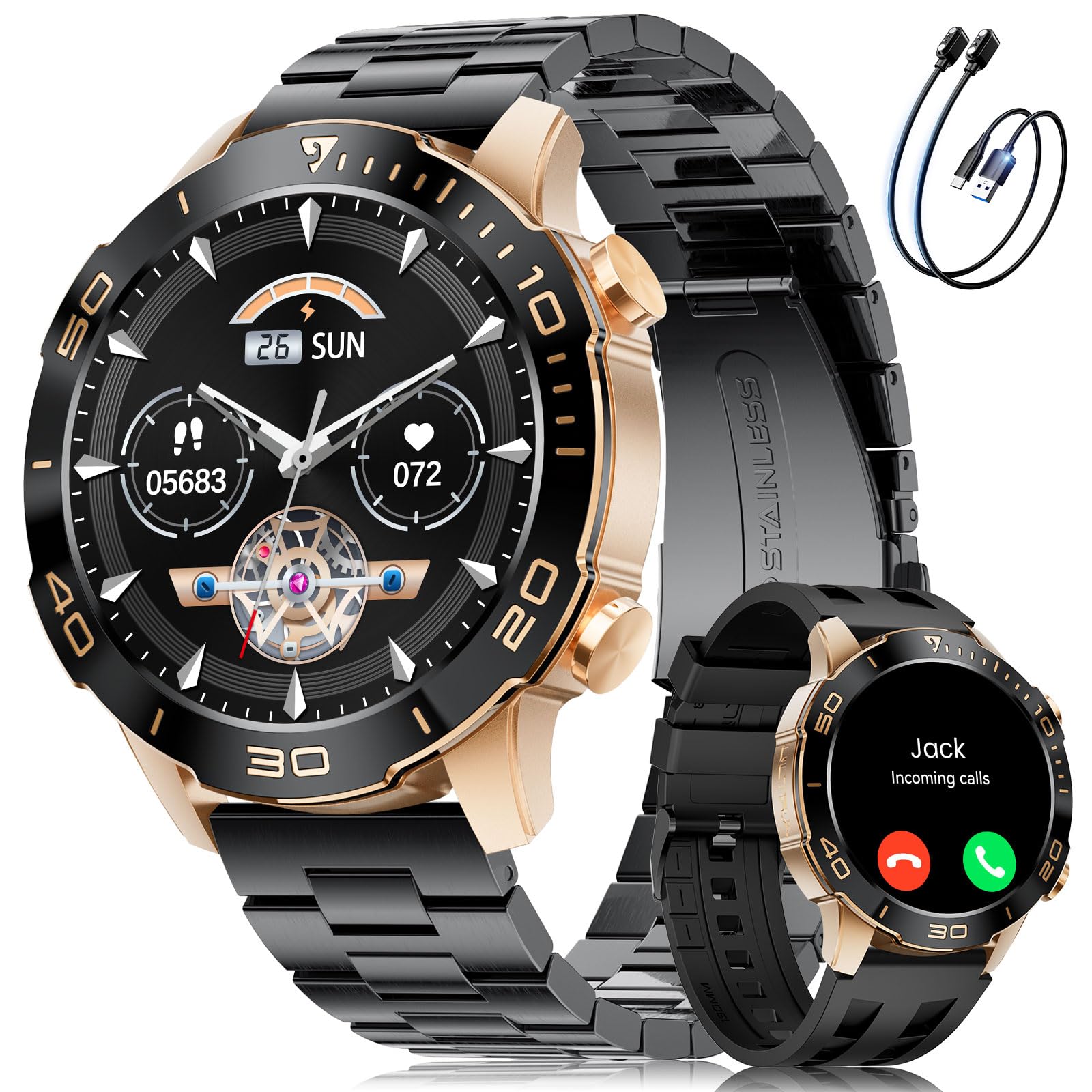 Smartwatch Herren mit Telefonfunktion Militär, 1.43