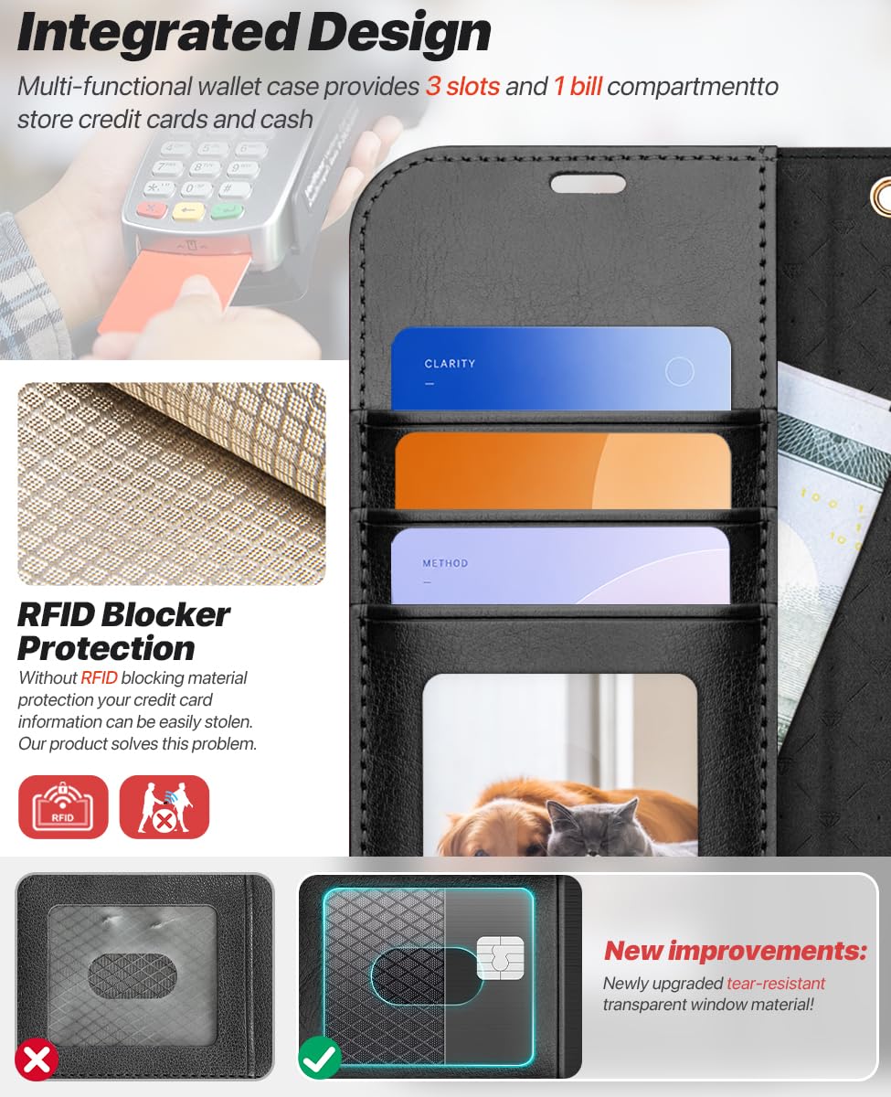 OCASE Handyhülle Kompatibel für iPhone 17 Pro Hülle Abnehmbar 2-in-1 Magnetische Premium PU Leder Klapphülle Kabelloses Laden Kartenfach RFID Standfunktion Schutzhülle für iPhone 17 Pro – Schwarz