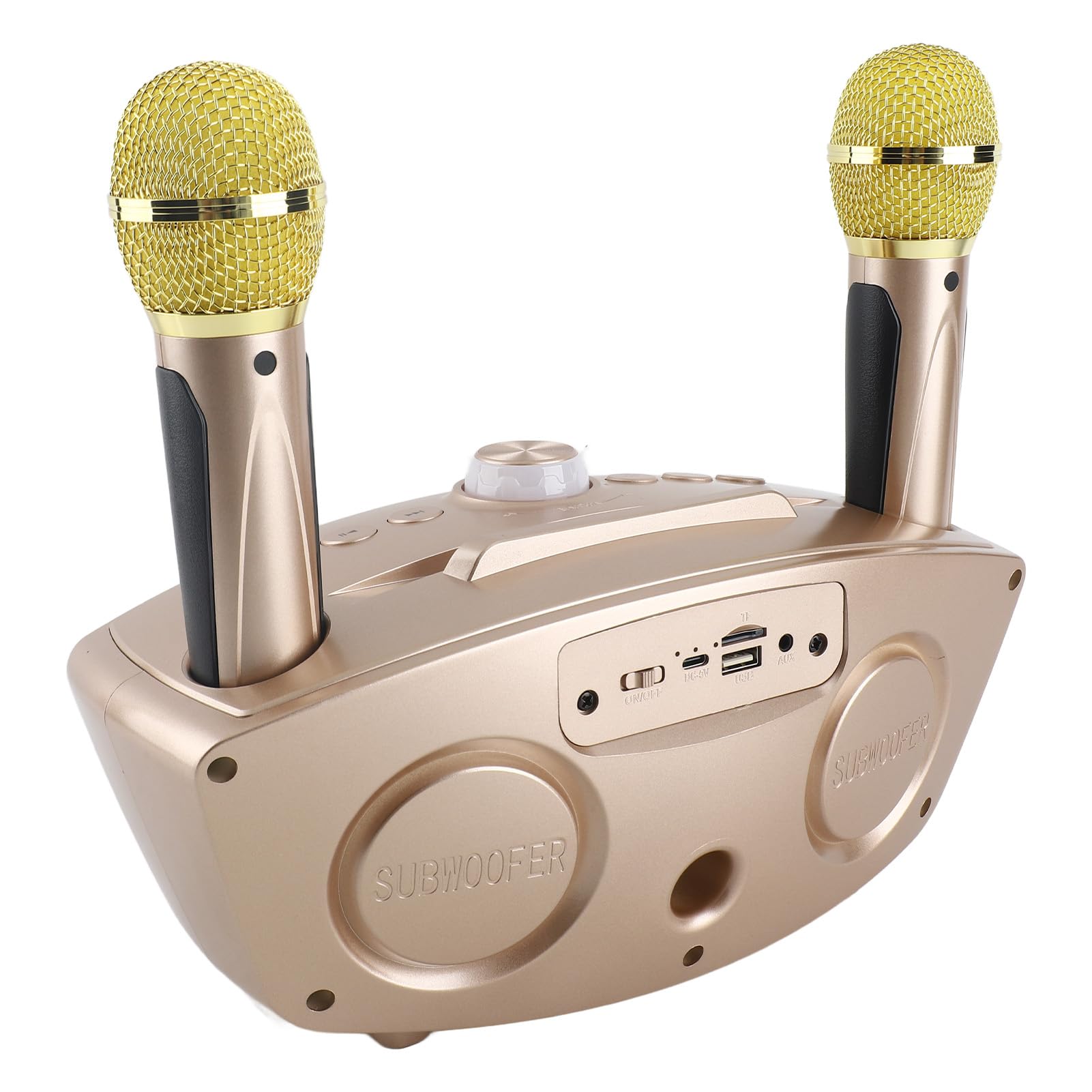 Altoparlante Bluetooth con due microfoni per karaoke a casa, karaoke, altoparlante portatile wireless Bluetooth con ingresso AUX e supporto USB, ideale per riunioni familiari e amici (oro)