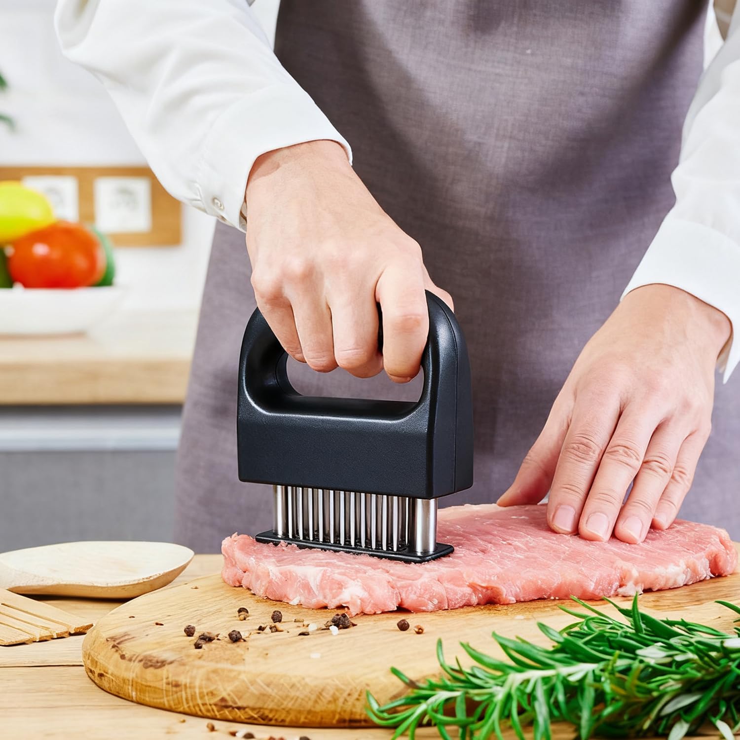 Attendrisseur de Viande 48 Lames Acier Inoxydable pour Steak Bœuf Poulet