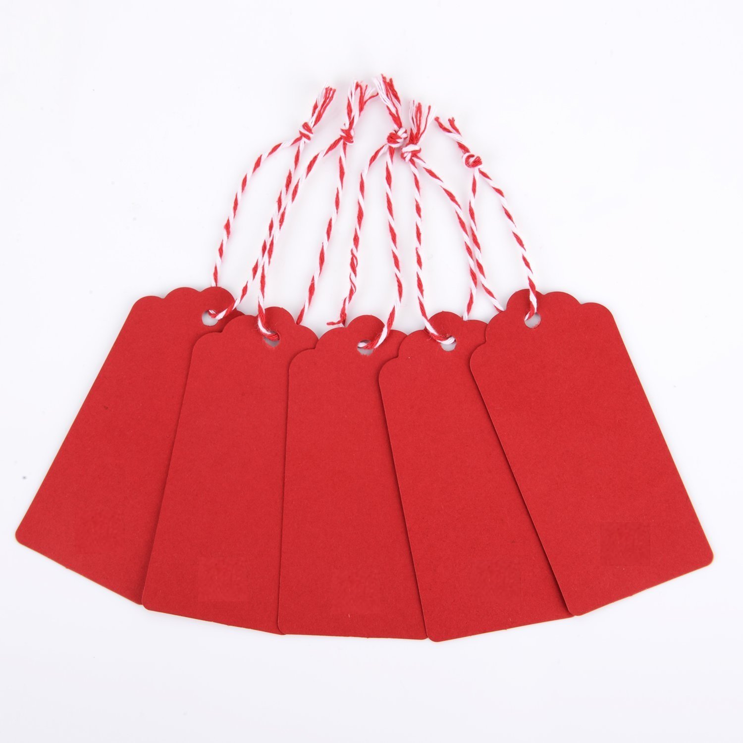 Aka Red Aka® 100Pcs Christmas Kraft Paper Gift Tags Price Wedding Scallop Label Blank Luggage (Red)