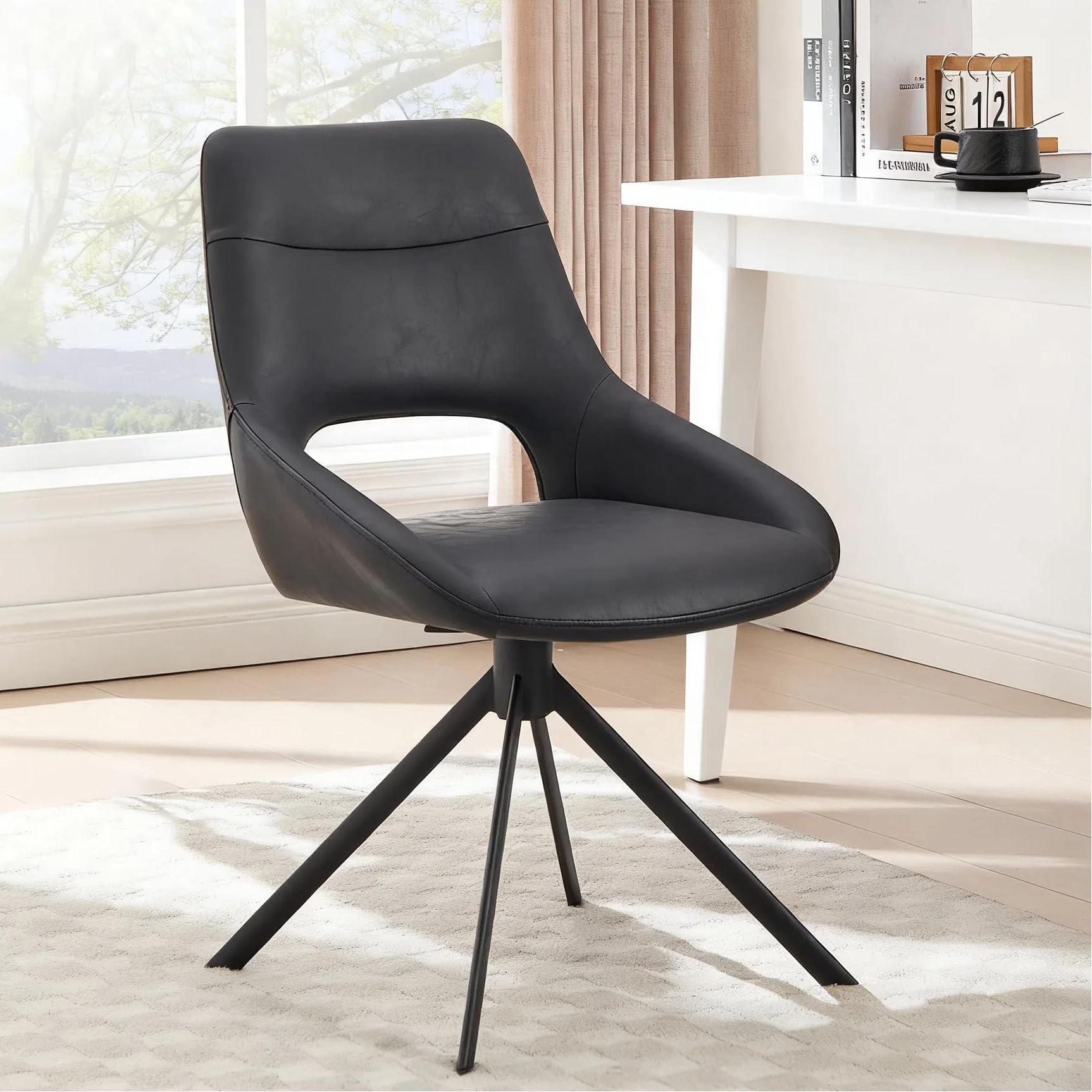 Zesthouse Modern Desk Chair No Wheels Swivel Vanity Chair with Hollow Back Armless Home Office Chair for Girls