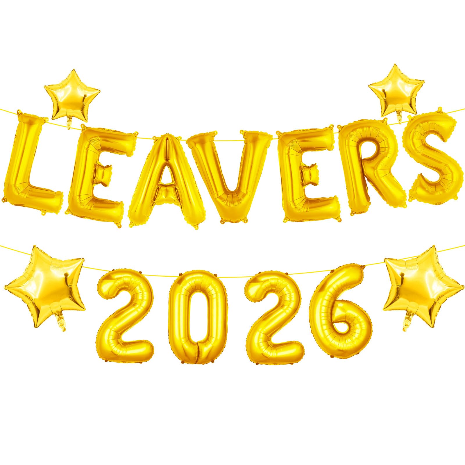 16 Inch Gold Leavers 2026 Foil Balloons Set, 12Pcs Prom Graduation Prom Decorations with 4 Star Shape Congrats Balloons, Graduation Leaver Decorations for College High School Congratulation Grad Party