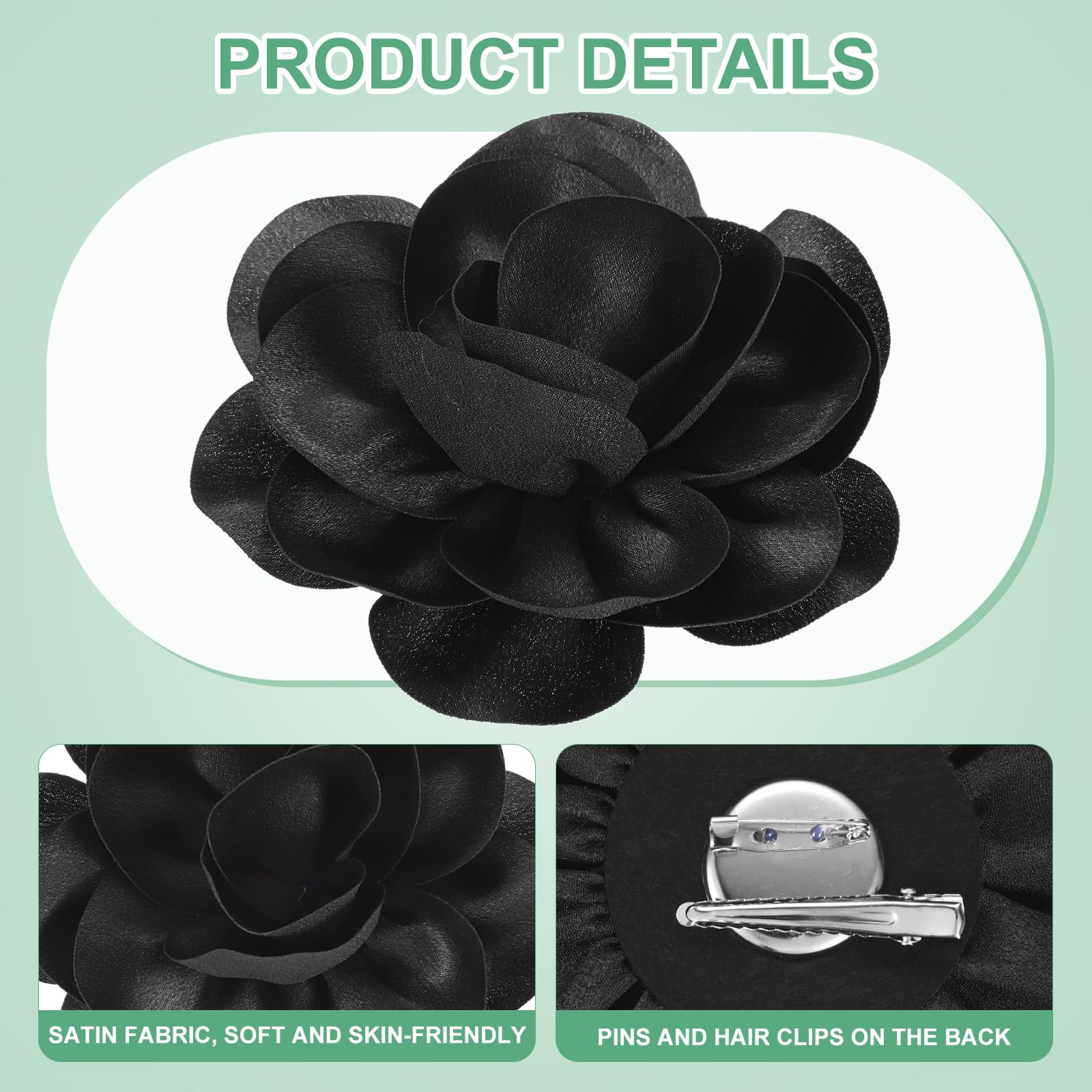 M METERXITY Rose Flower Brooches and Pins for Women 5.5 Inch Lapel Pins Dainty Satin Fabric Big Camellia Hair Flowers Clips for Wedding/Parties/Clothes/Jewelry [14cm - Image 2